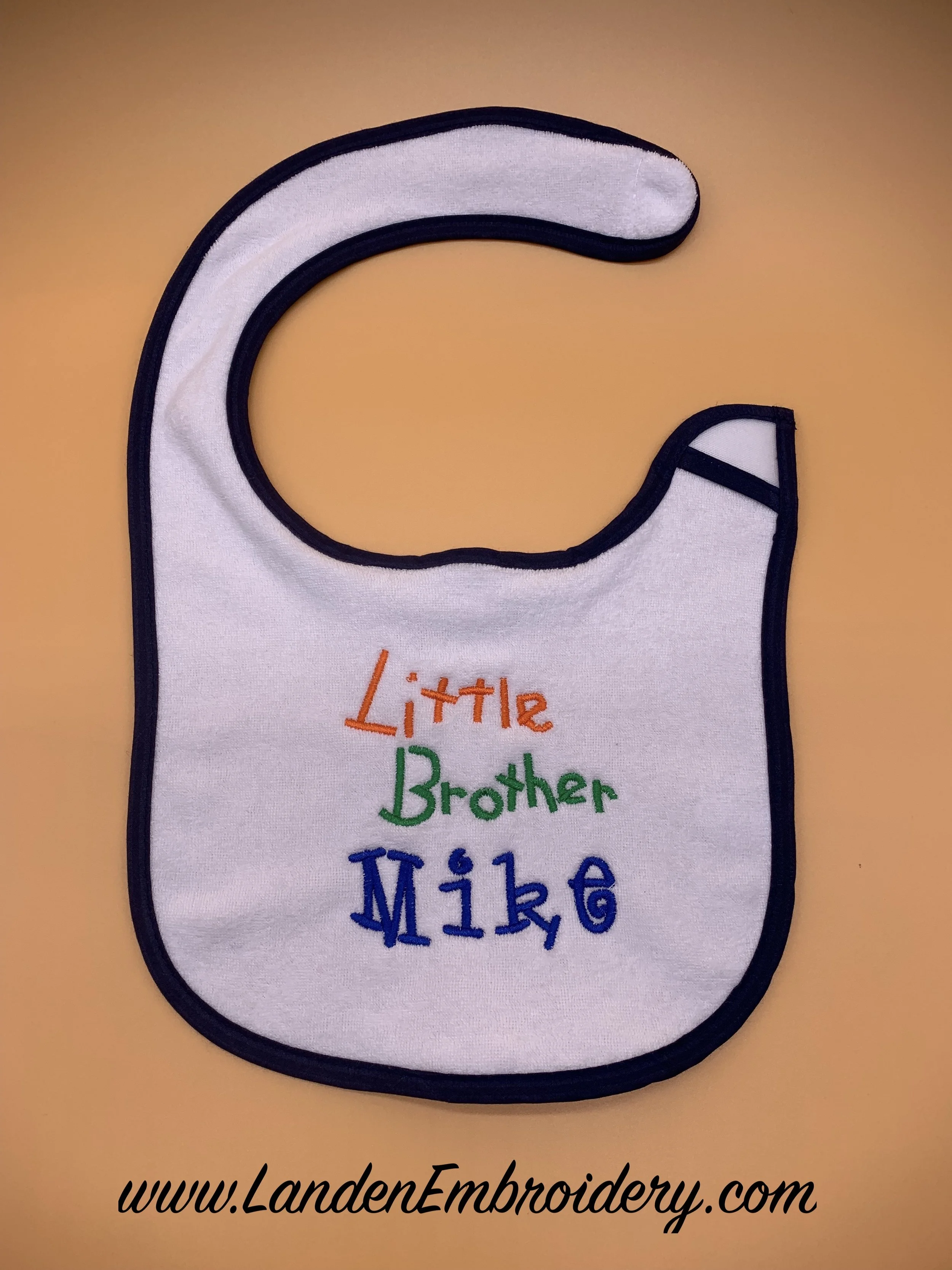 White Bib Personalized with Custom Embroidery