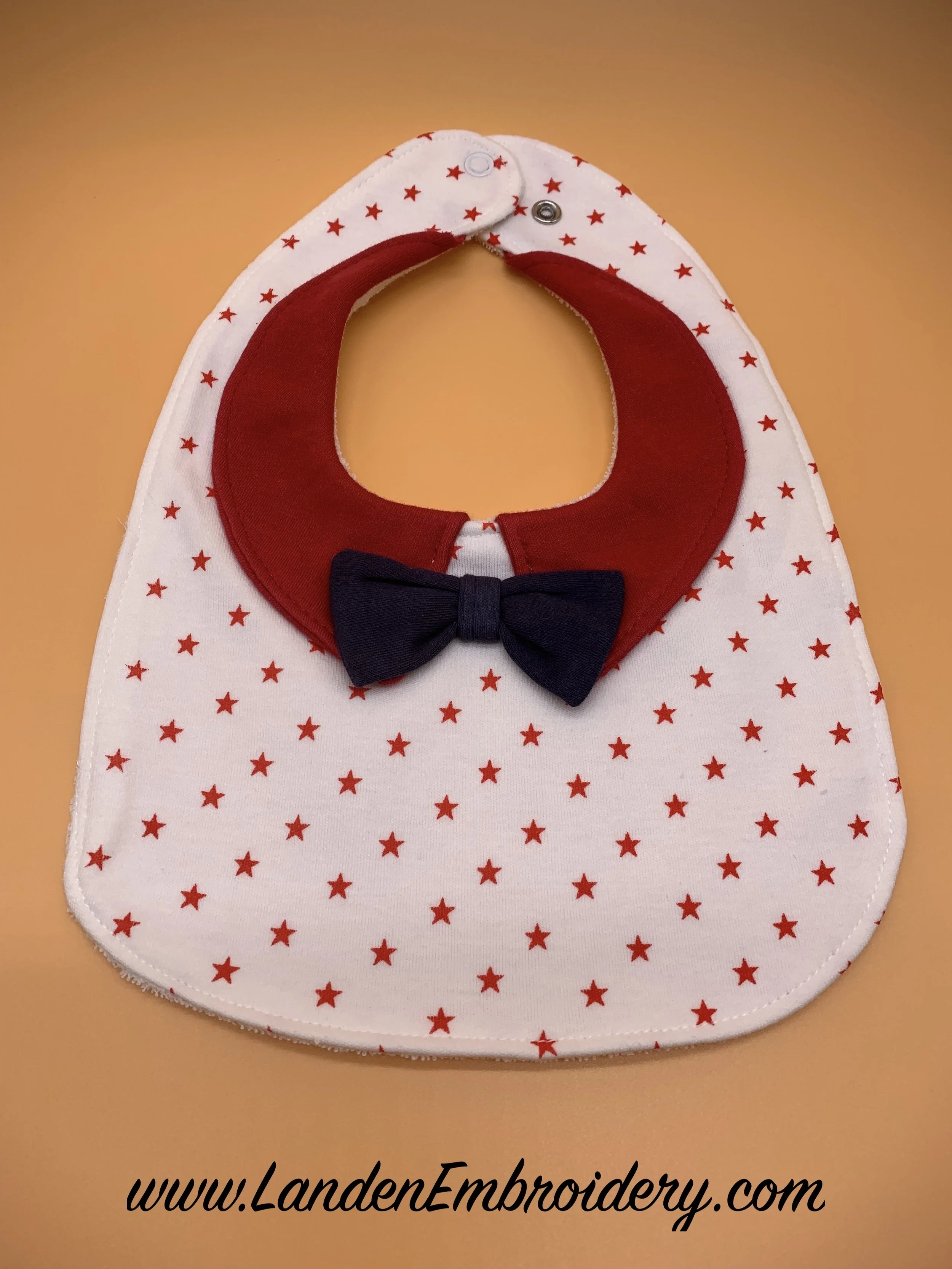 Bib with Red Stars Personalized with Custom Embroidery