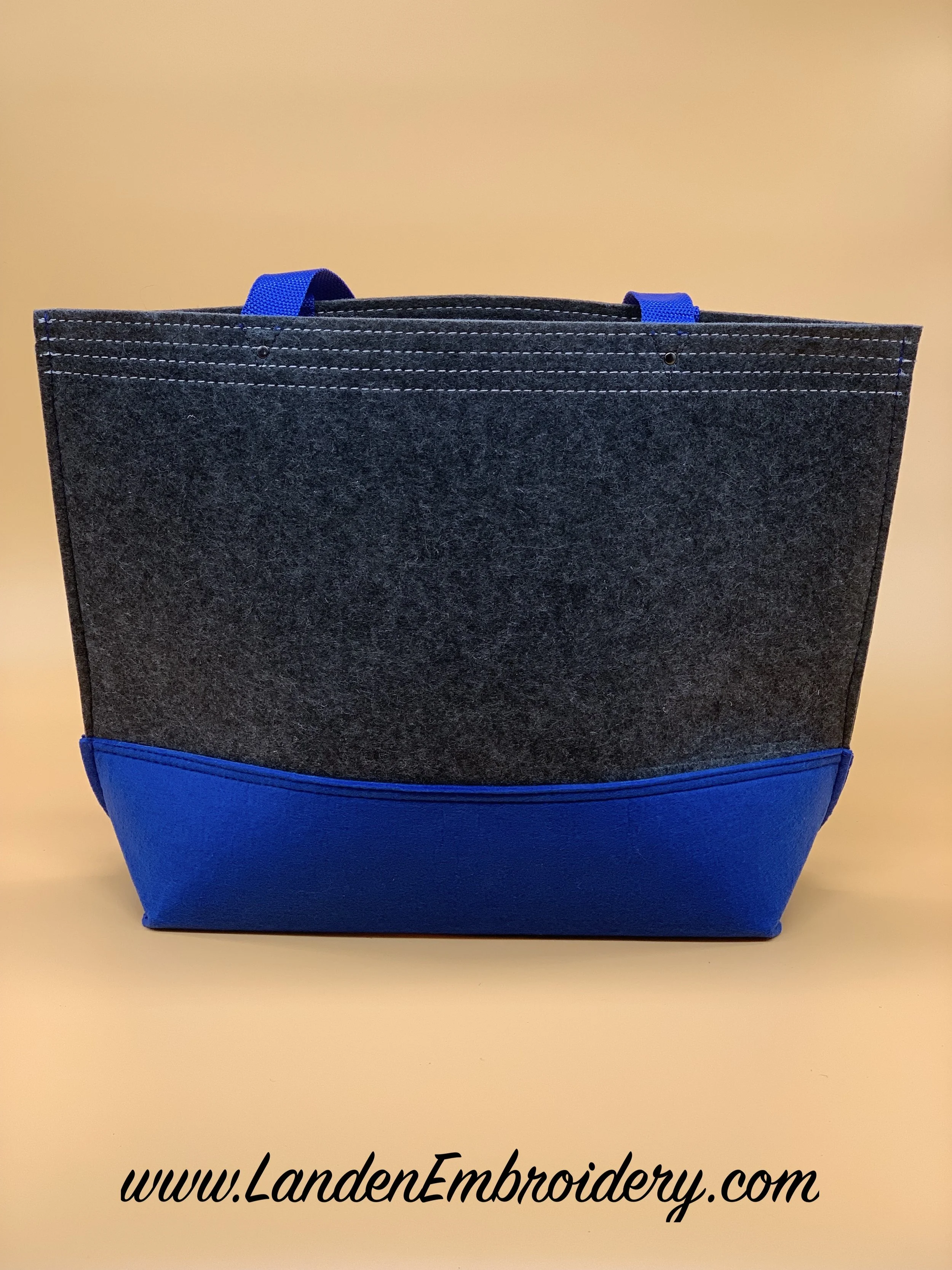 Royal and Charcoal Medium Felt Tote Personalized with Custom Embroidery