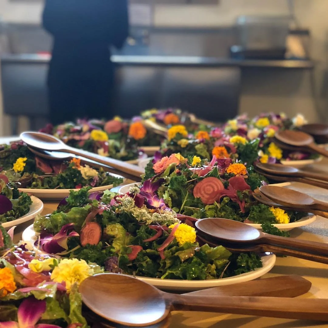 Farm fresh salad with edible flowers Three Leaf catering.jpg
