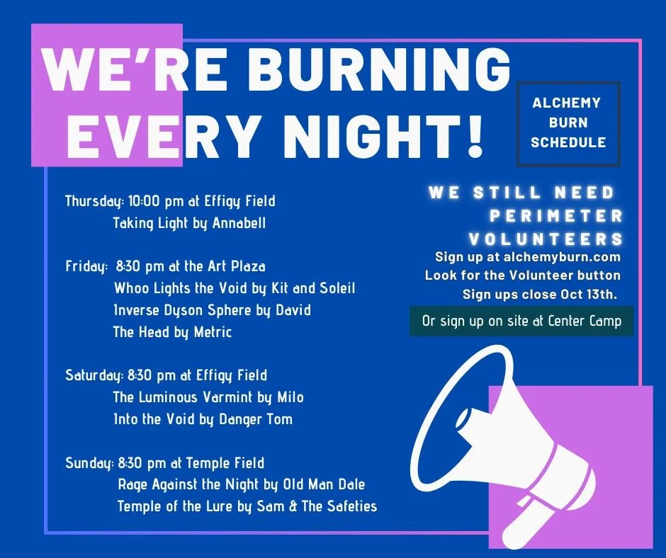 Large Art Burn Schedule — Alchemy Burn