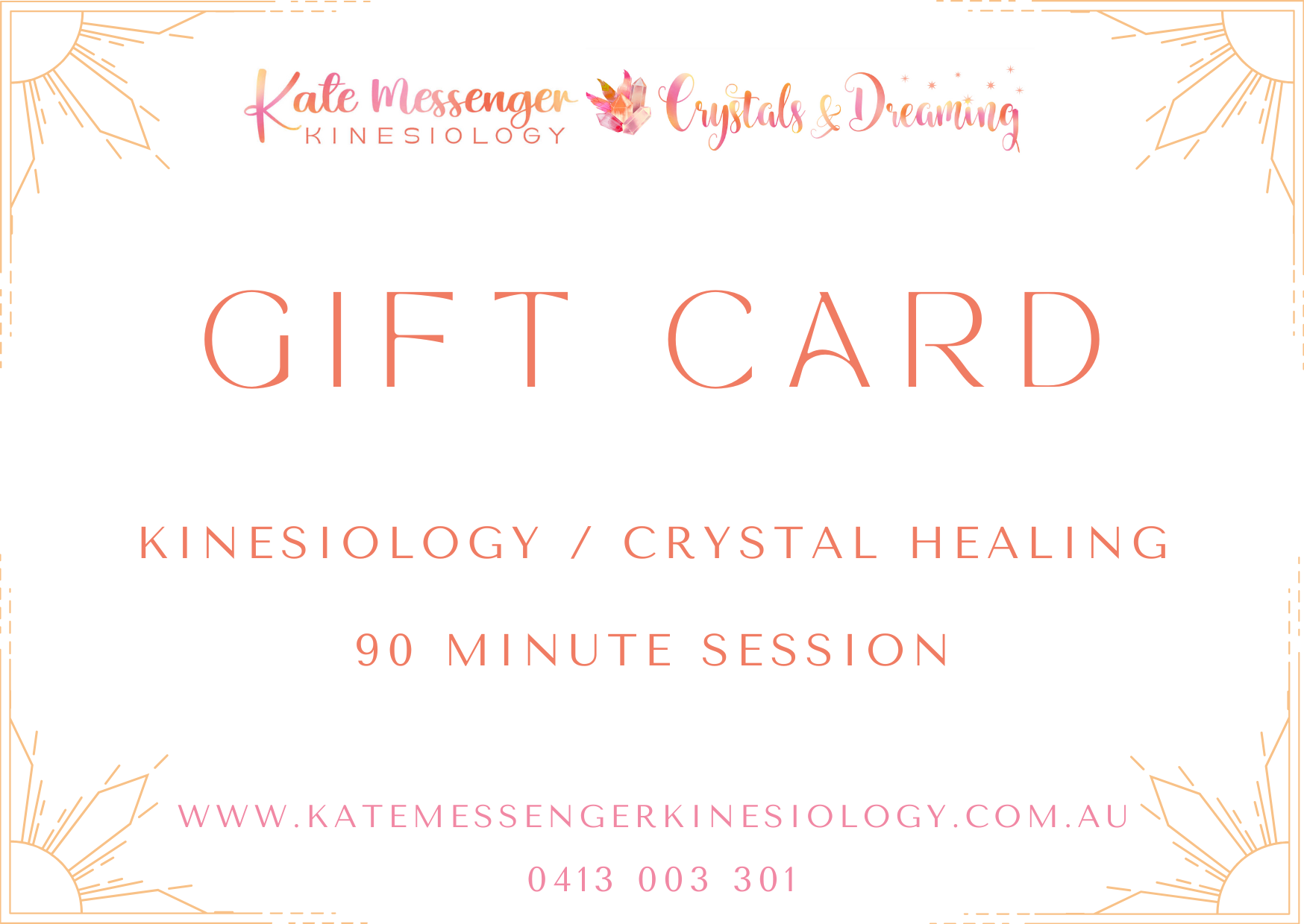 Kate Messenger Kinesiology Crystal Healing Gift Card