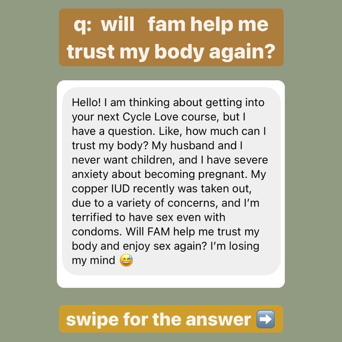 Will FAM help me move away from fear and trust my body? 💭

So many of us carry a fear of our bodies and of getting pregnant unintentionally. It is so common to feel nervous about trusting FAM! 

The antidote to this fear is knowledge. With FAM, you 