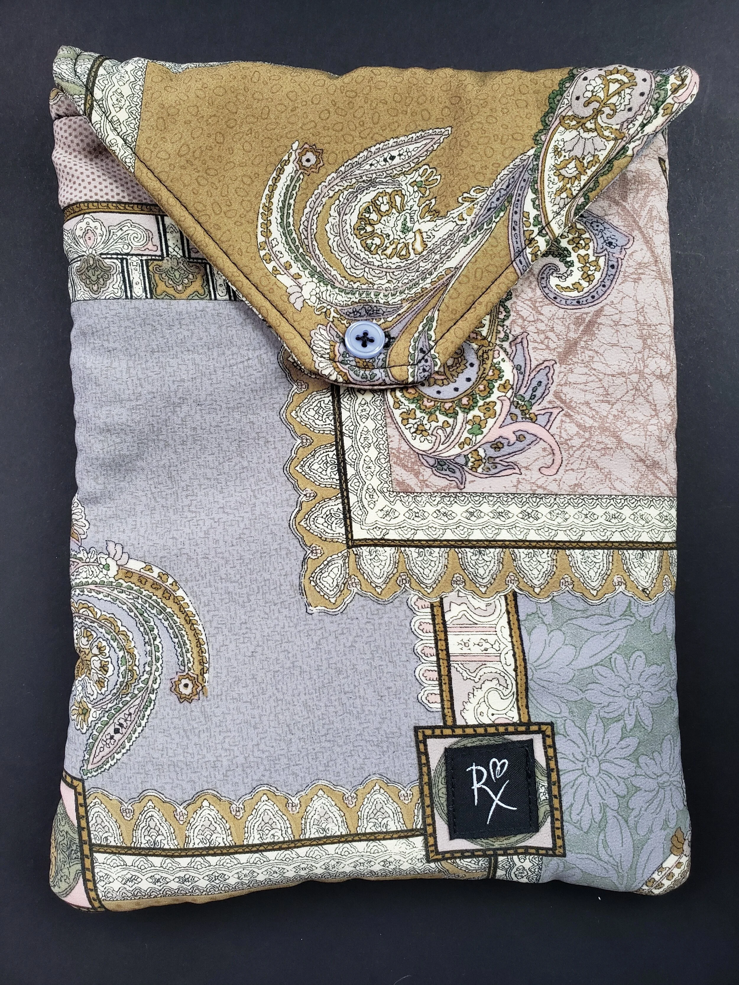 Upcycled Book Pouch - Stamped Paisley