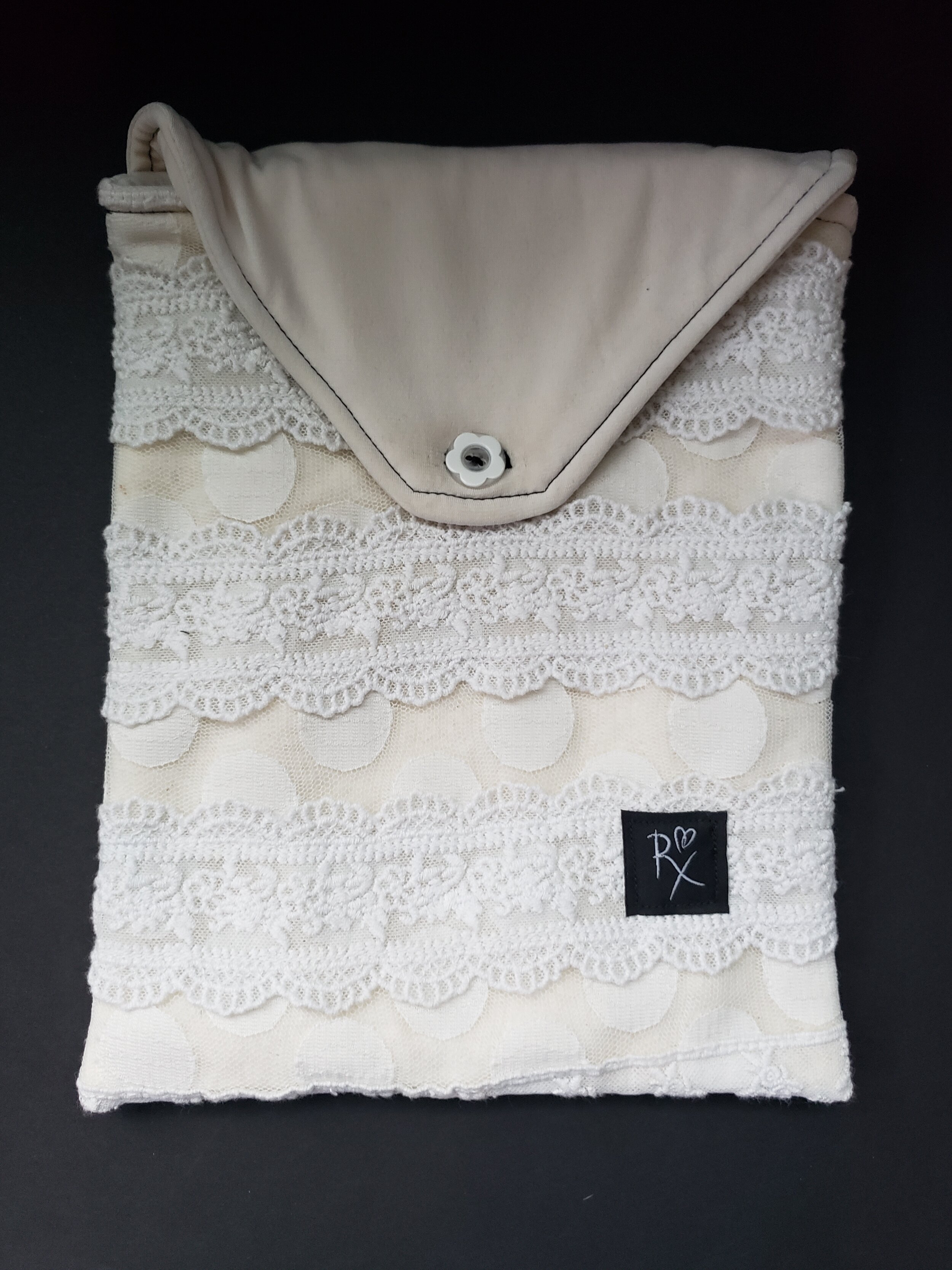 Upcycled Book Pouch - White Lace and Dots
