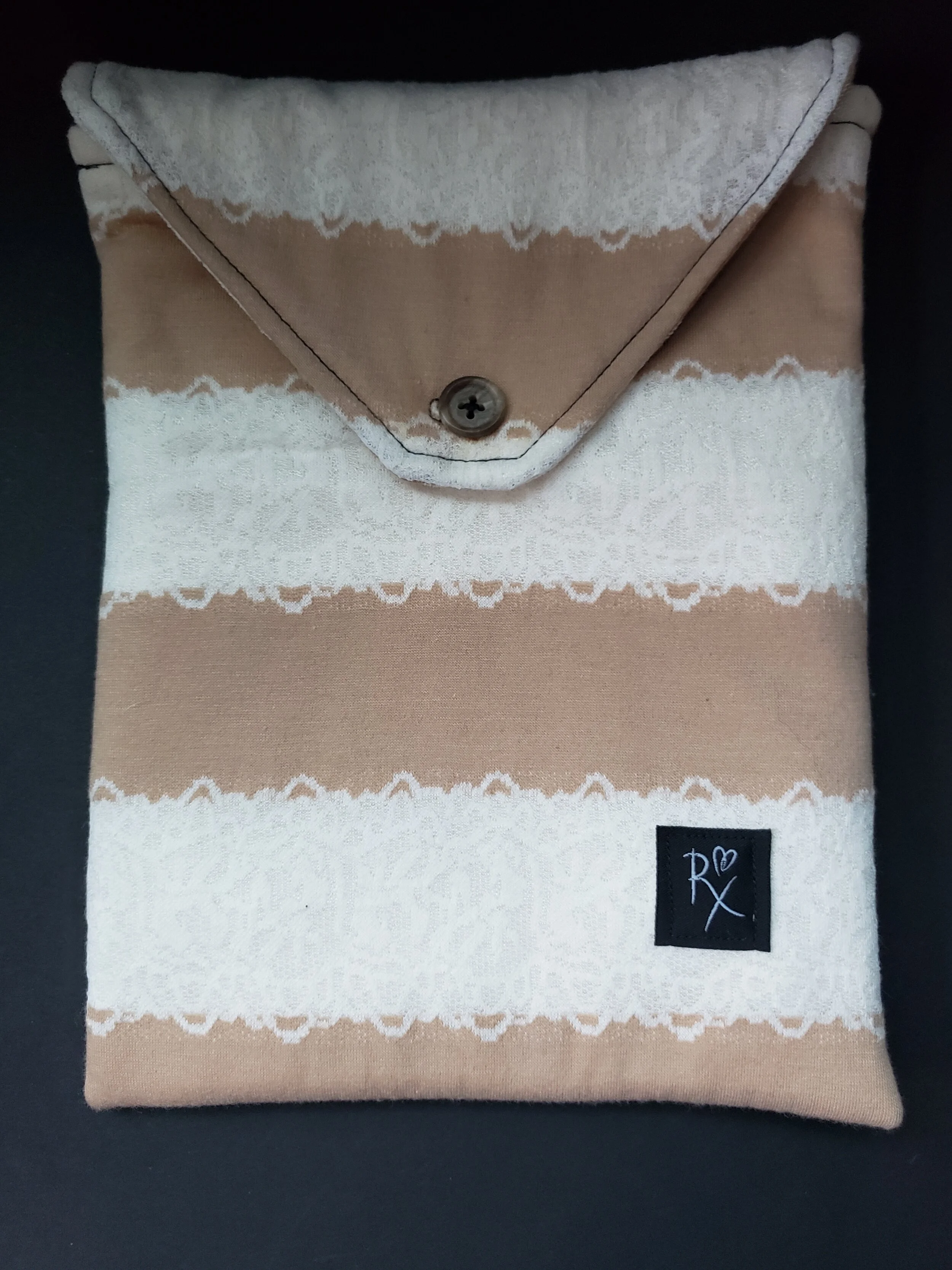 Upcycled Book Pouch - Tan Stripes and Lace