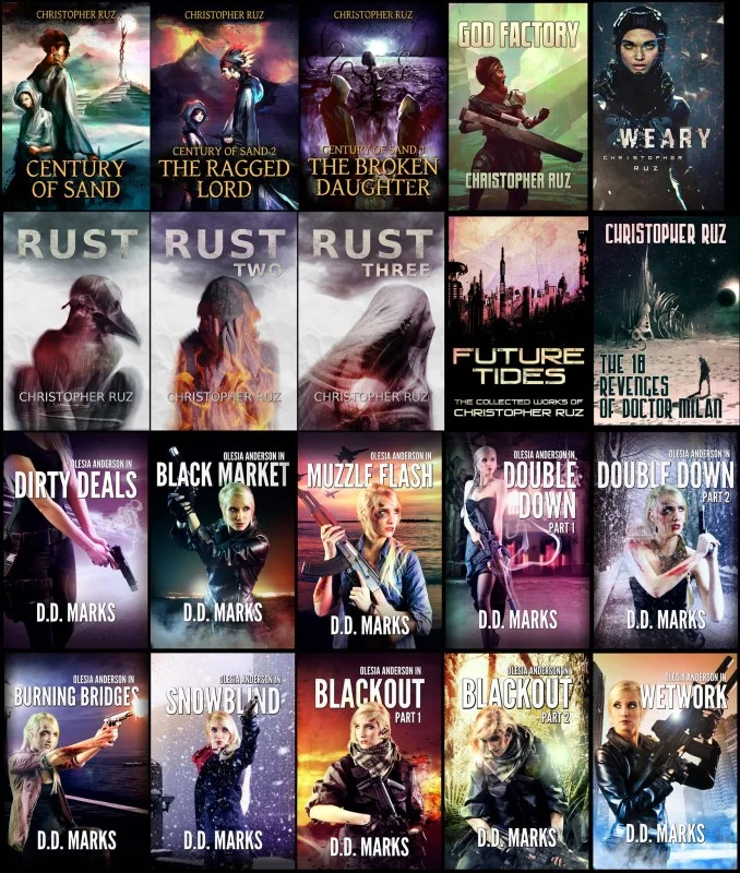 Cover art collage of Christopher Ruz’ publications from 2010 - 2014