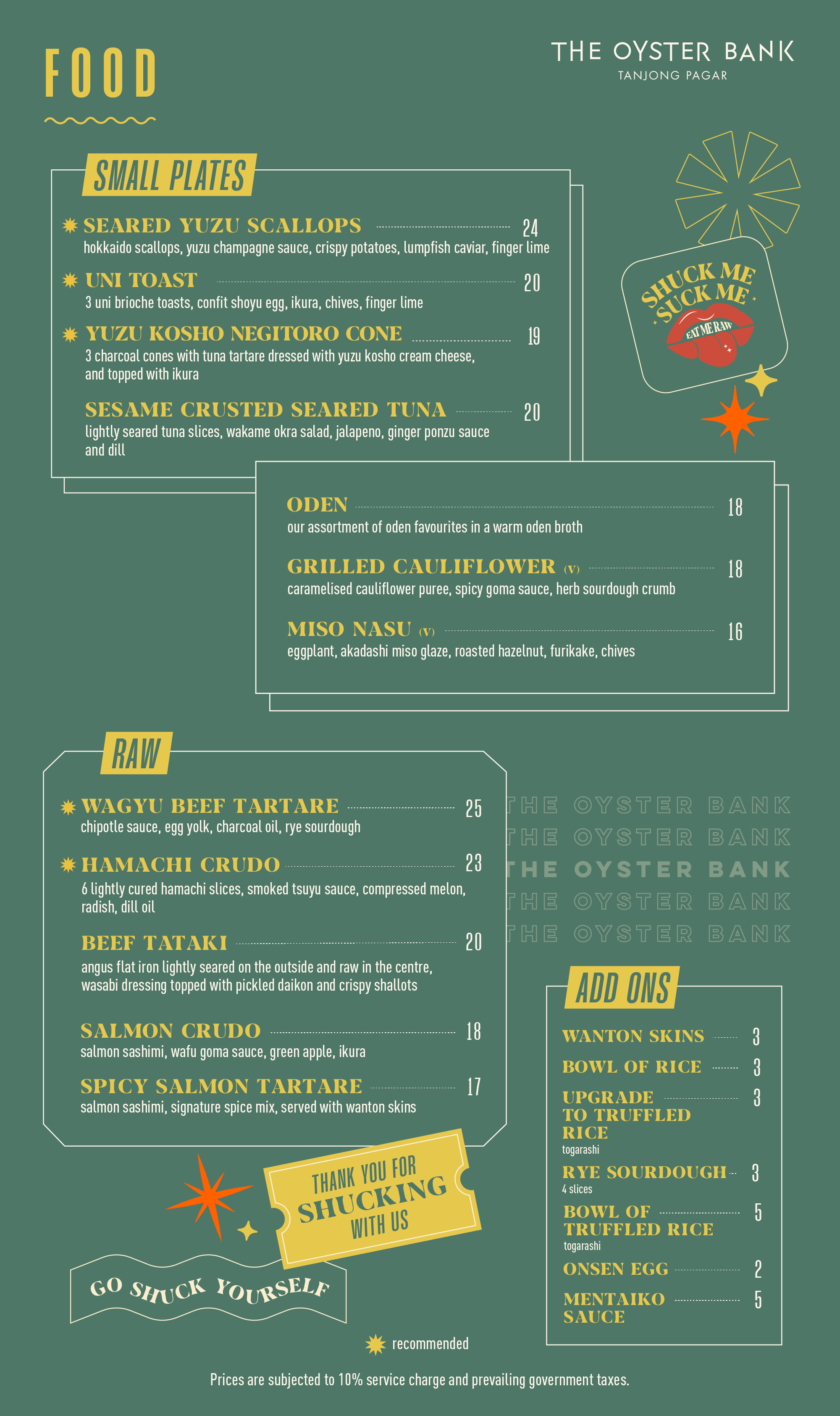 TANJONG PAGAR MENU — THE OYSTER BANK