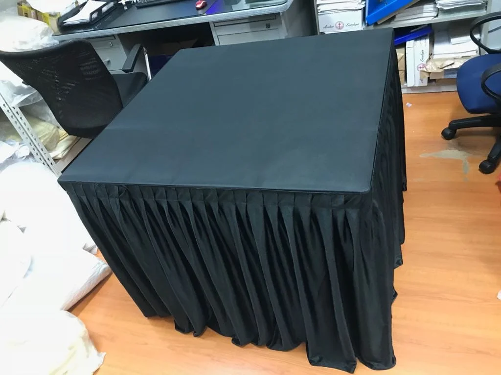 3x3' table w/ black skirting and black cloth