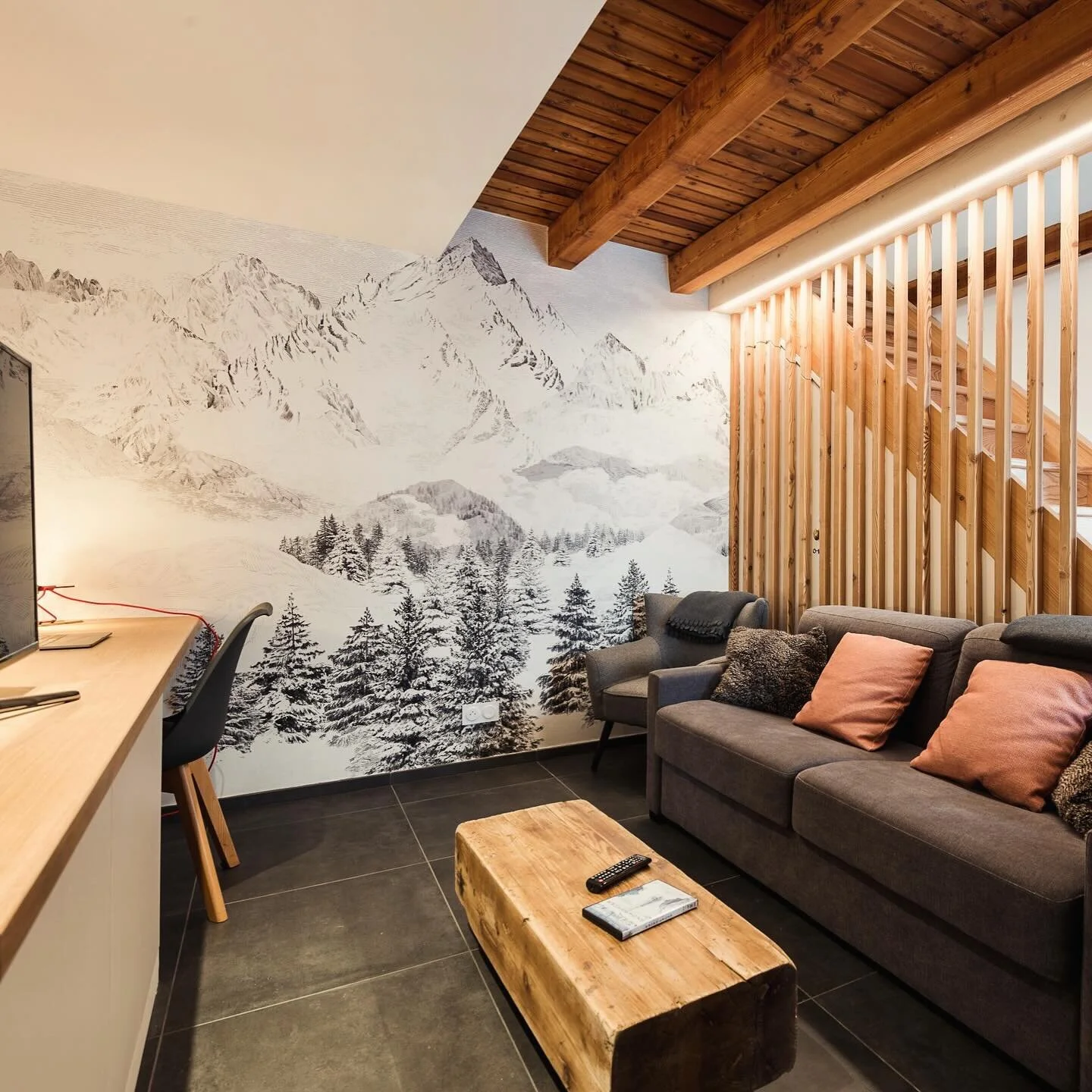 Cr&eacute;ation d&rsquo;un espace t&eacute;l&eacute;vision lors de la r&eacute;novation d&rsquo;un chalet &agrave; la Plagne.
.
.
.
.
Projet r&eacute;alis&eacute; en partenariat avec @tibochat - TC architecte
.
Photo : @fbdelairon 
.
#renovation #cha