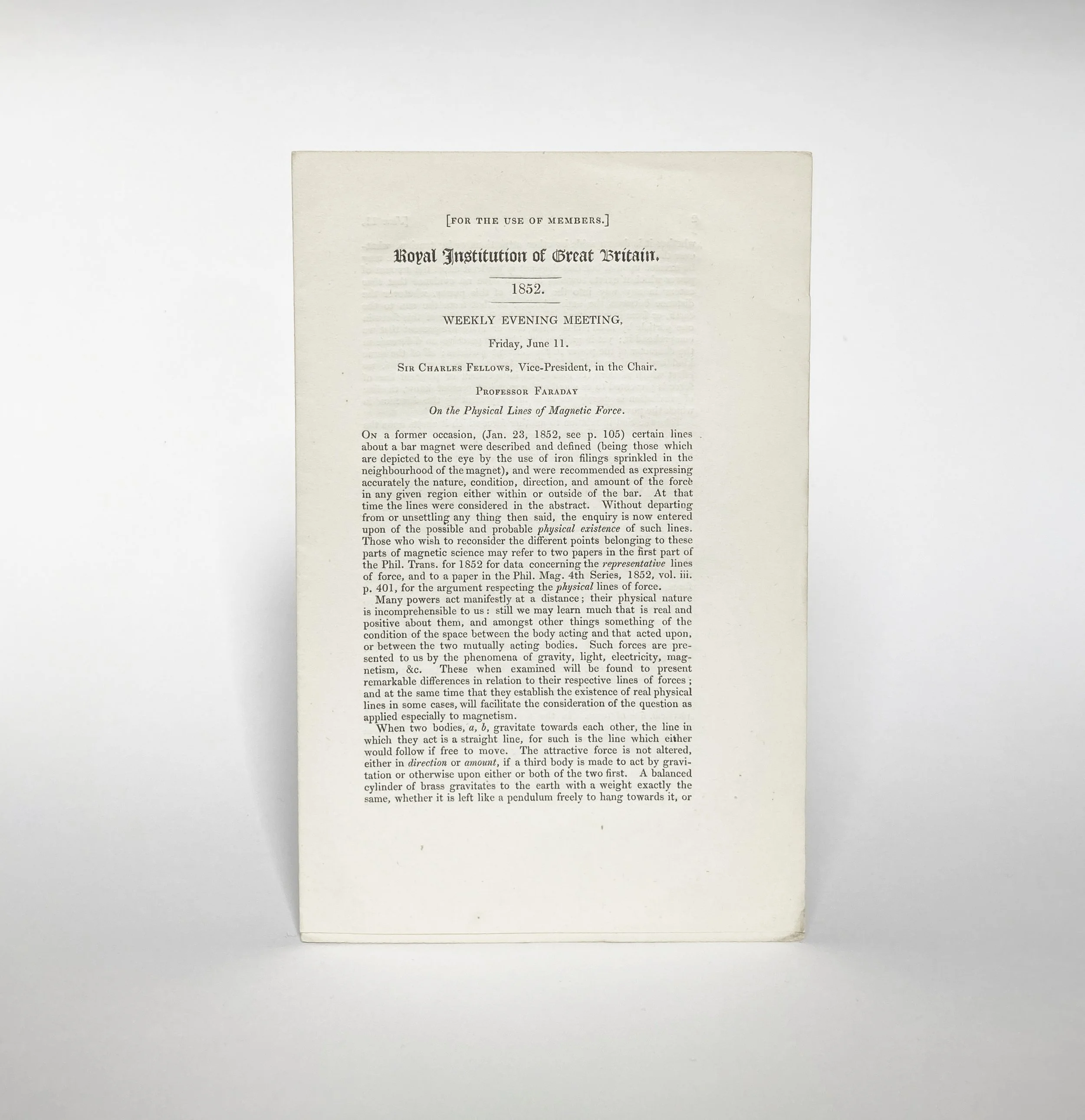 Faraday on the electromagnetic field, 1852