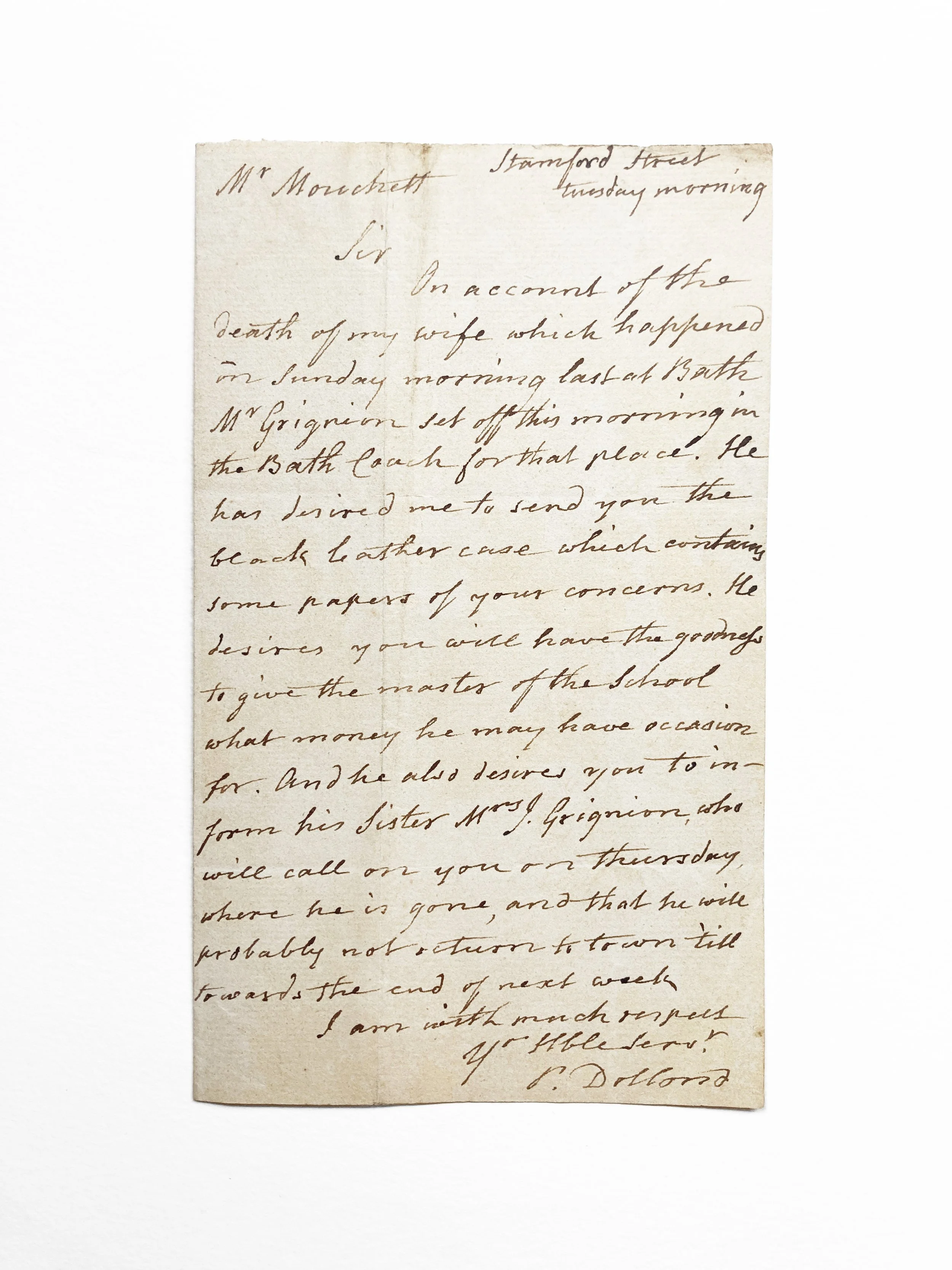 Letter from Peter Dollond, optical instrument maker, c.1790