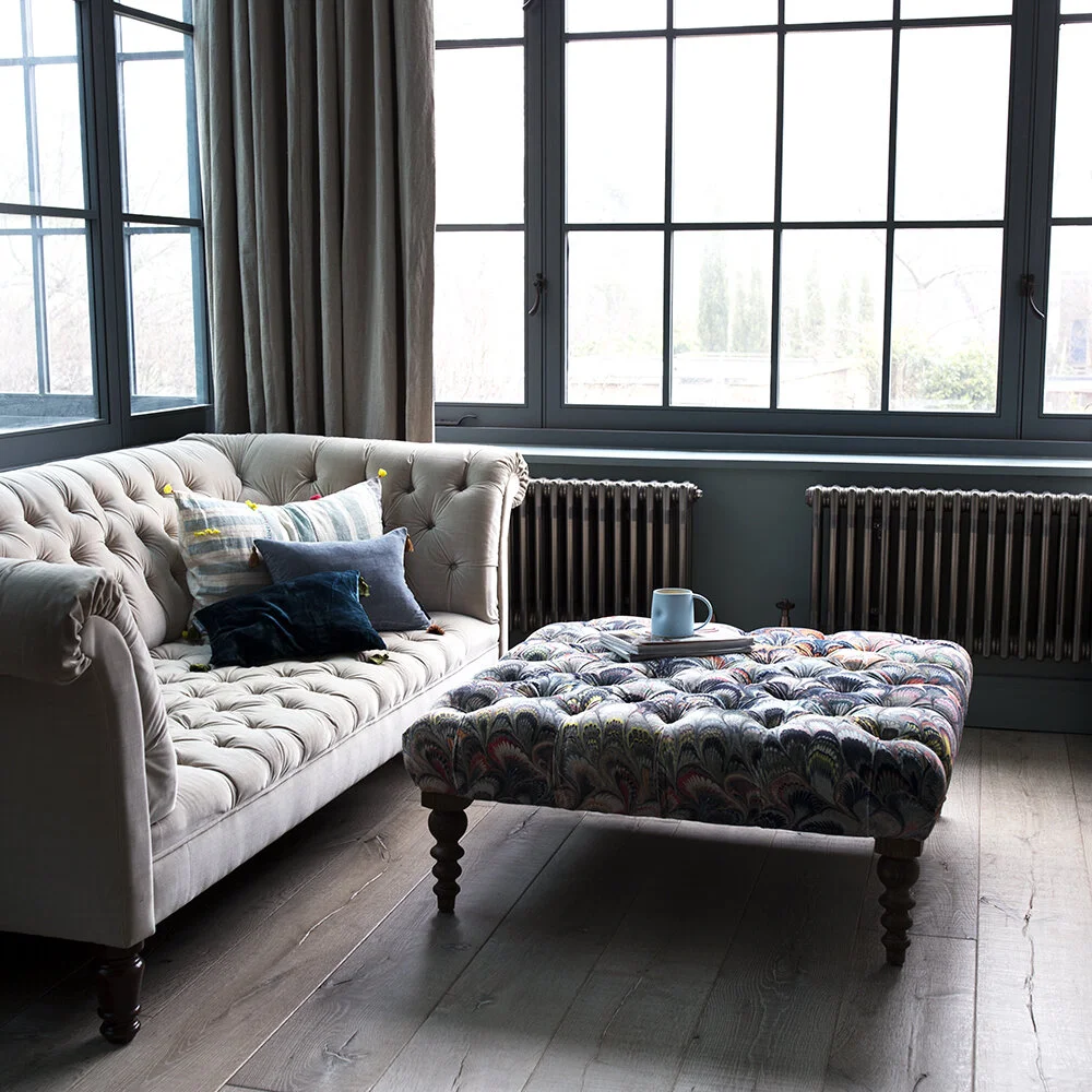 Marbleised Velvet Ottoman