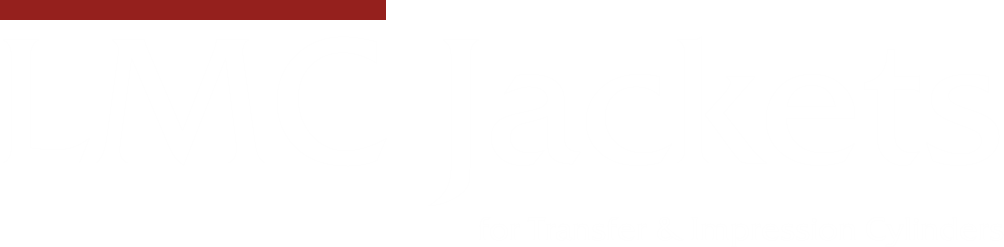 LMC Jackets logo with red top section, white text on black background, and the tagline 'for Transfer & Impression Cylinders' at the bottom.