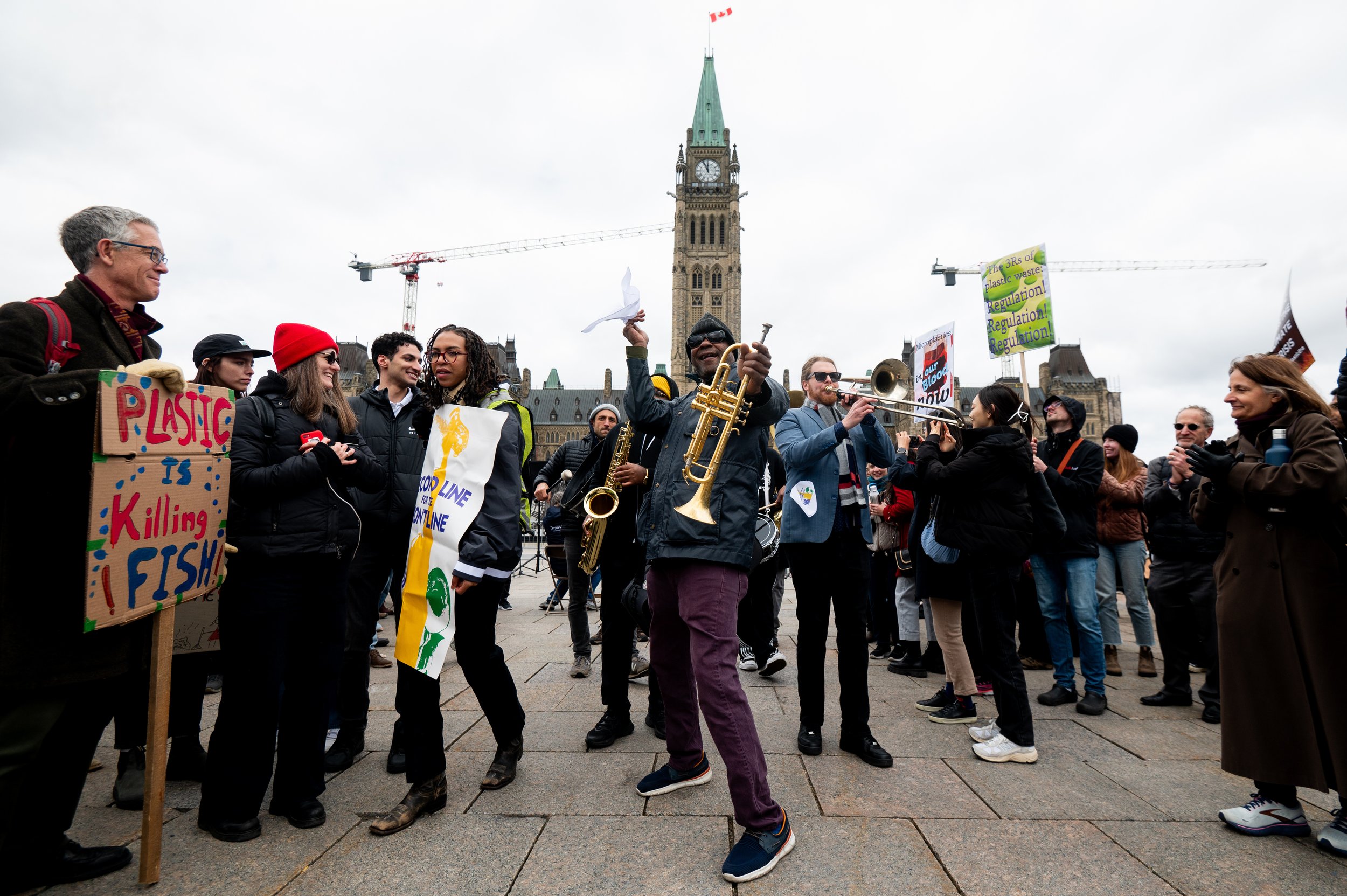  New Orleans band James Andrews &amp; Crescent City All Stars take part in a 'March to End the Plastic Era' rally on Parliament Hill in Ottawa, on Sunday, April 21, 2024. The fourth session of the Intergovernmental Negotiating Committee (INC) is set 