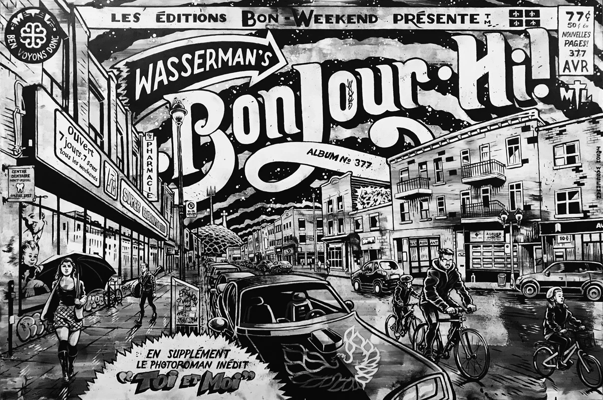 painting on panel: Bonjour-Hi!