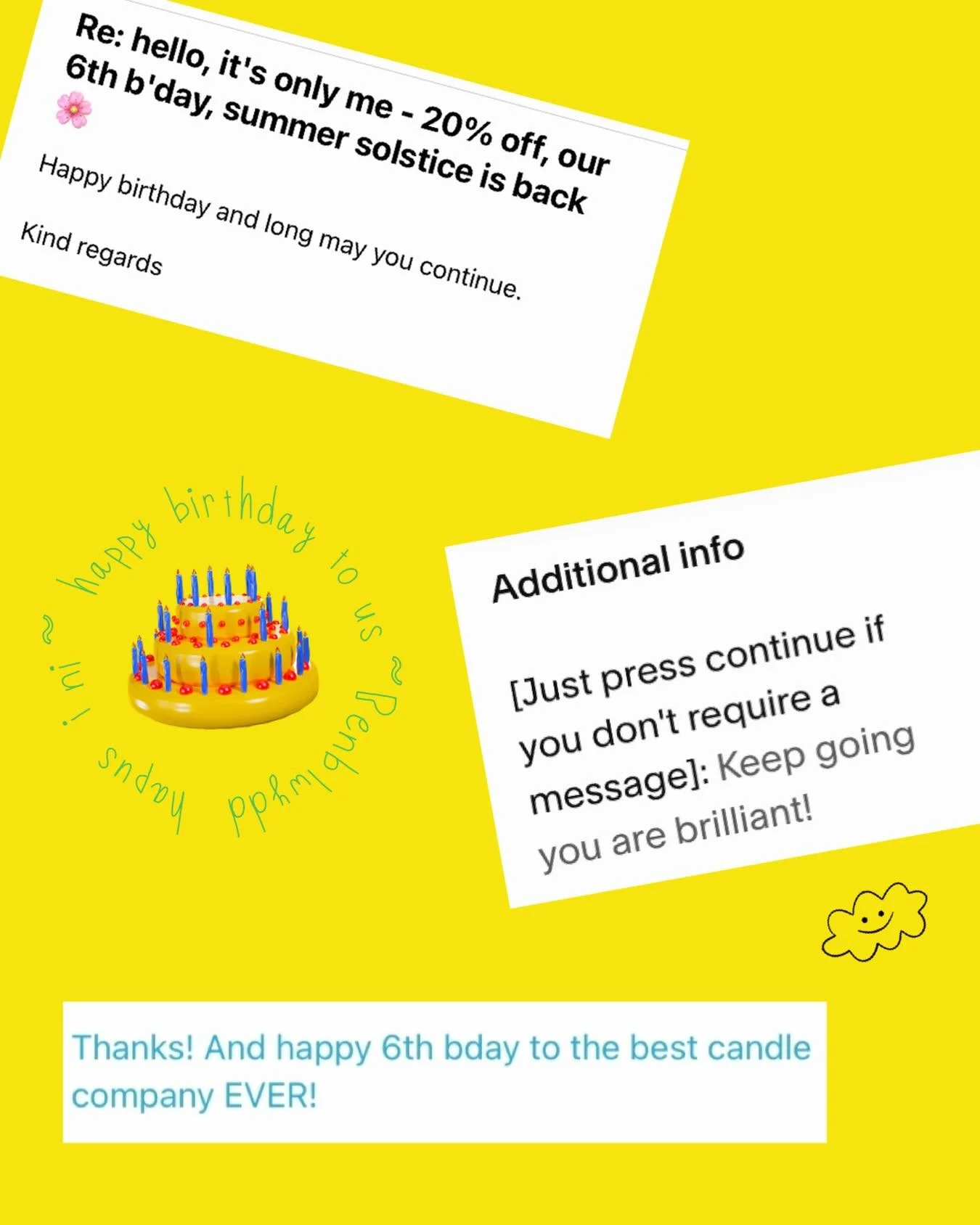 We love reviews and we love birthdays. 🎂

It&rsquo;s another year of IRUSU. this weekend, we are seven!

Make sure you&rsquo;re signed up to the mailing list for:

~ Birthday sale code
~ The return of our Summer Solstice candle

Landing in your inbo