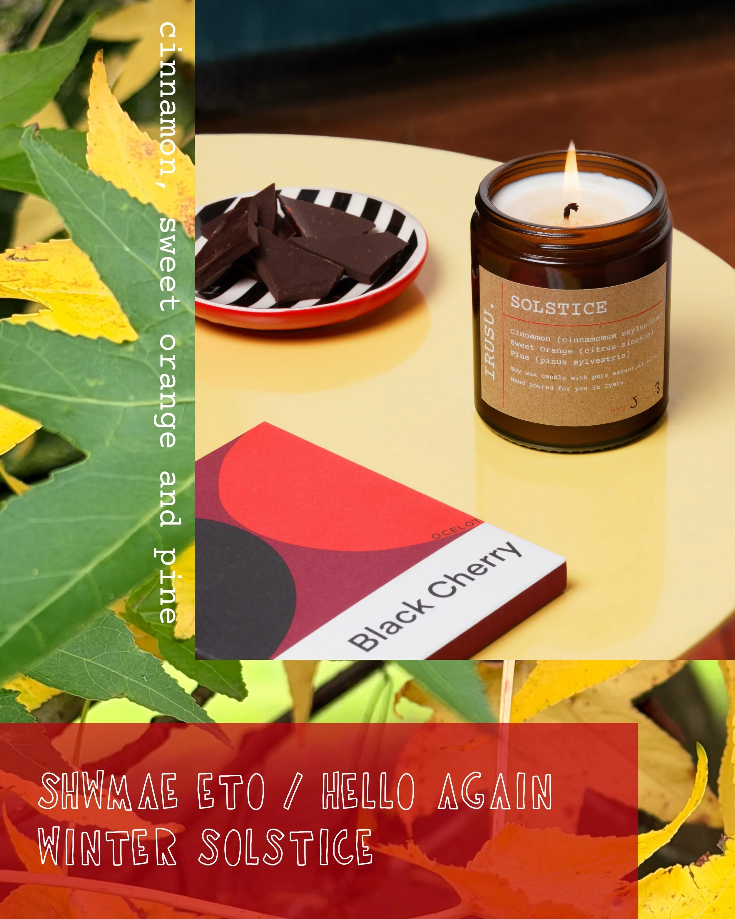 Shwmae eto - She&rsquo;s back. Winter Solstice is present and correct for your ordering pleasure. Guaranteed to get you through the long evenings ahead. Cinnamon, sweet orange and pine. Warming, relaxing, clearing. 🧡🍂🕯️~ 

Cariad / love ya,
IRUSU.