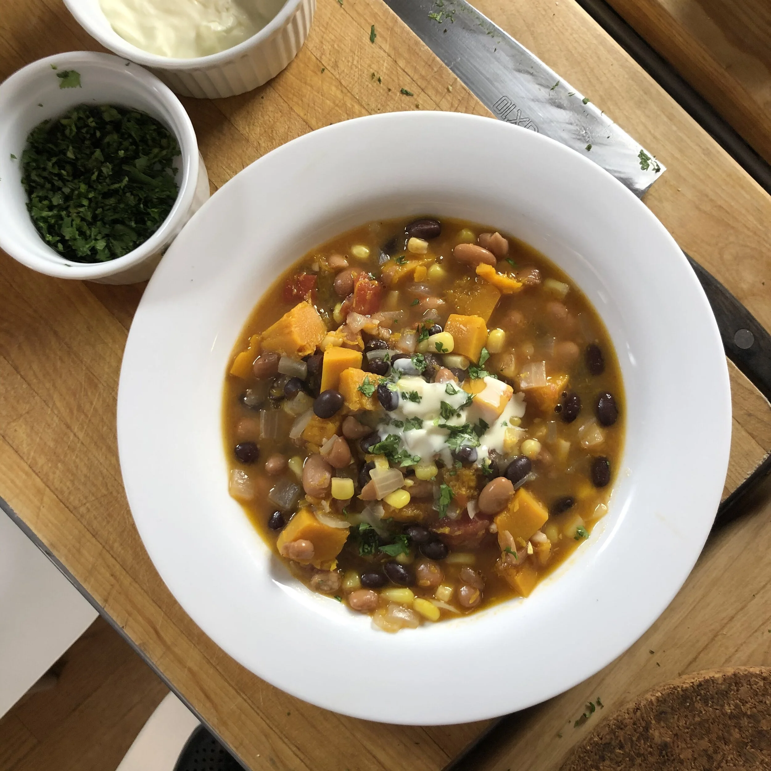 Three Sisters Stew with Homemade Tortillas Chips