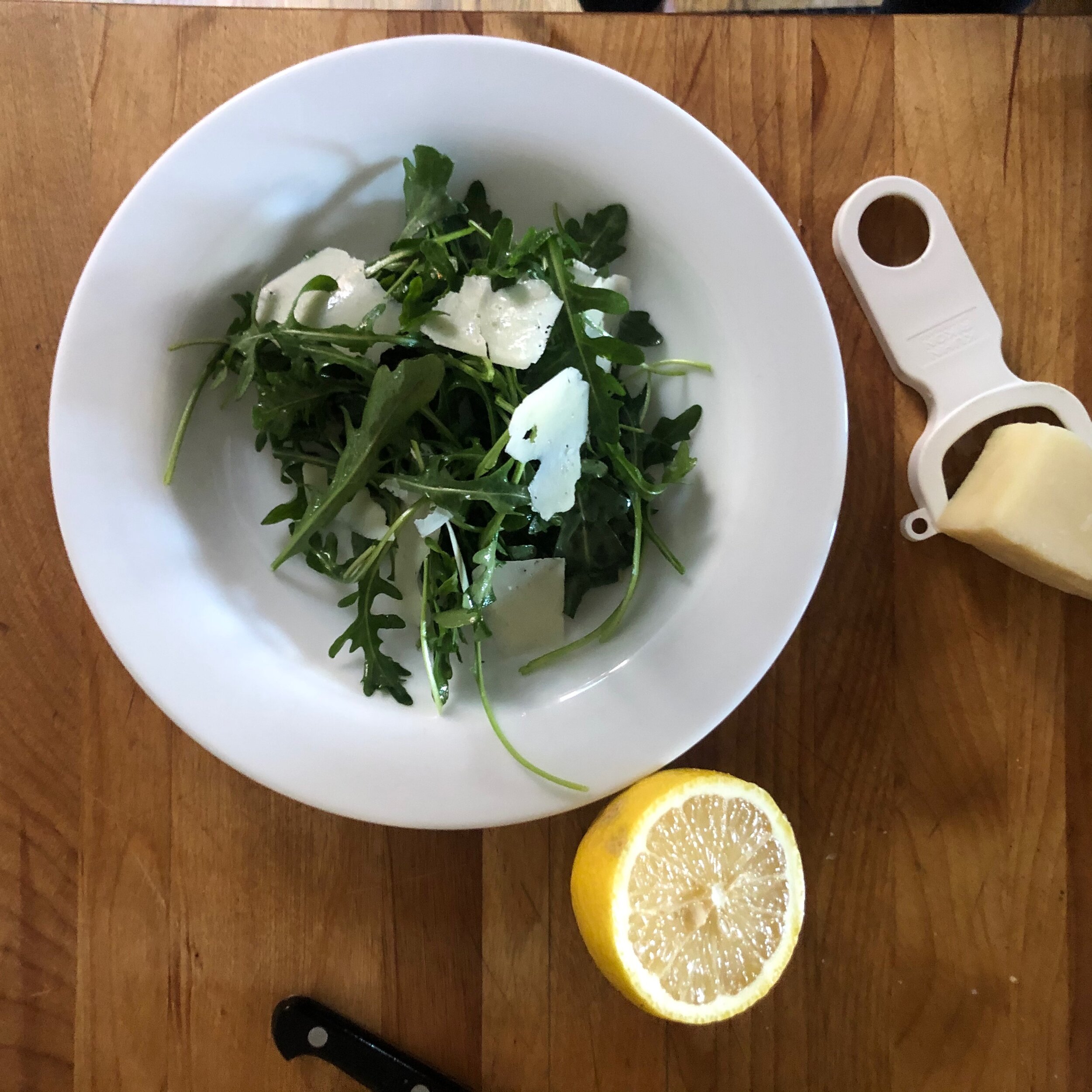 Simplest Arugula (or Mixed Greens Salad) with Parmesan Shavings
