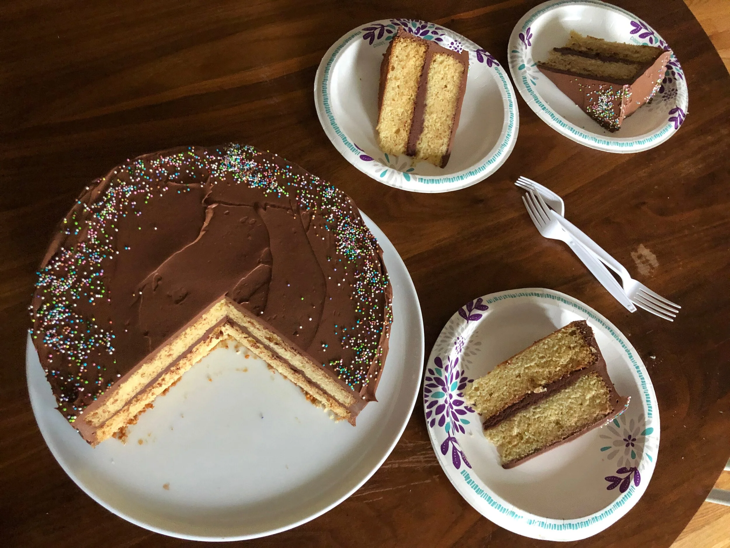 Vanilla Birthday Cake with Chocolate Frosting