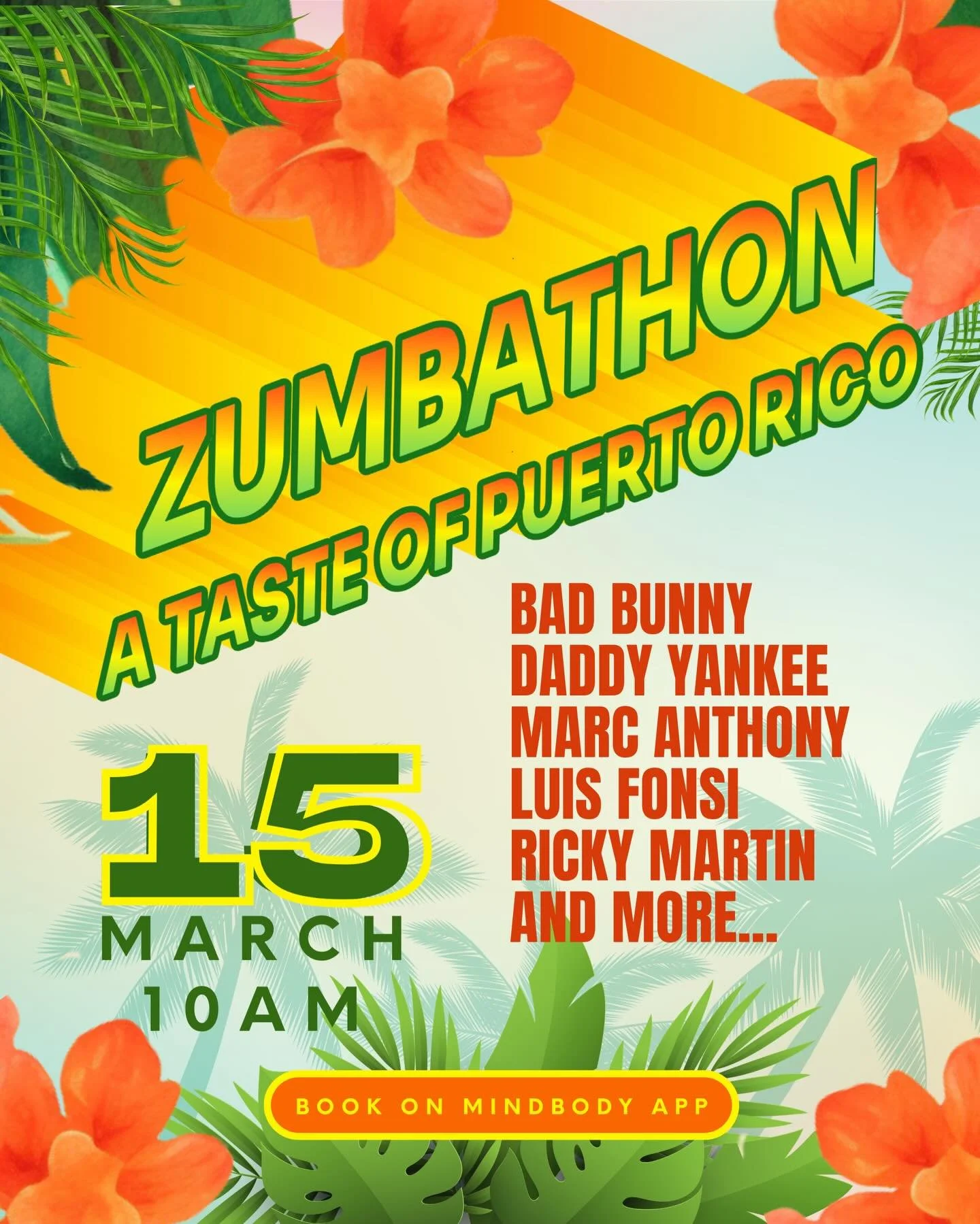 🌴💃 ZUMBATHON: A Taste of Puerto Rico 💃🌴 

Get ready for 1 hour and 15 minutes of pure dance, sweat, and Latin energy! 

Join us for a special Zumba event inspired by the vibrant rhythms of Puerto Rico, where we&rsquo;ll move to the best hits from