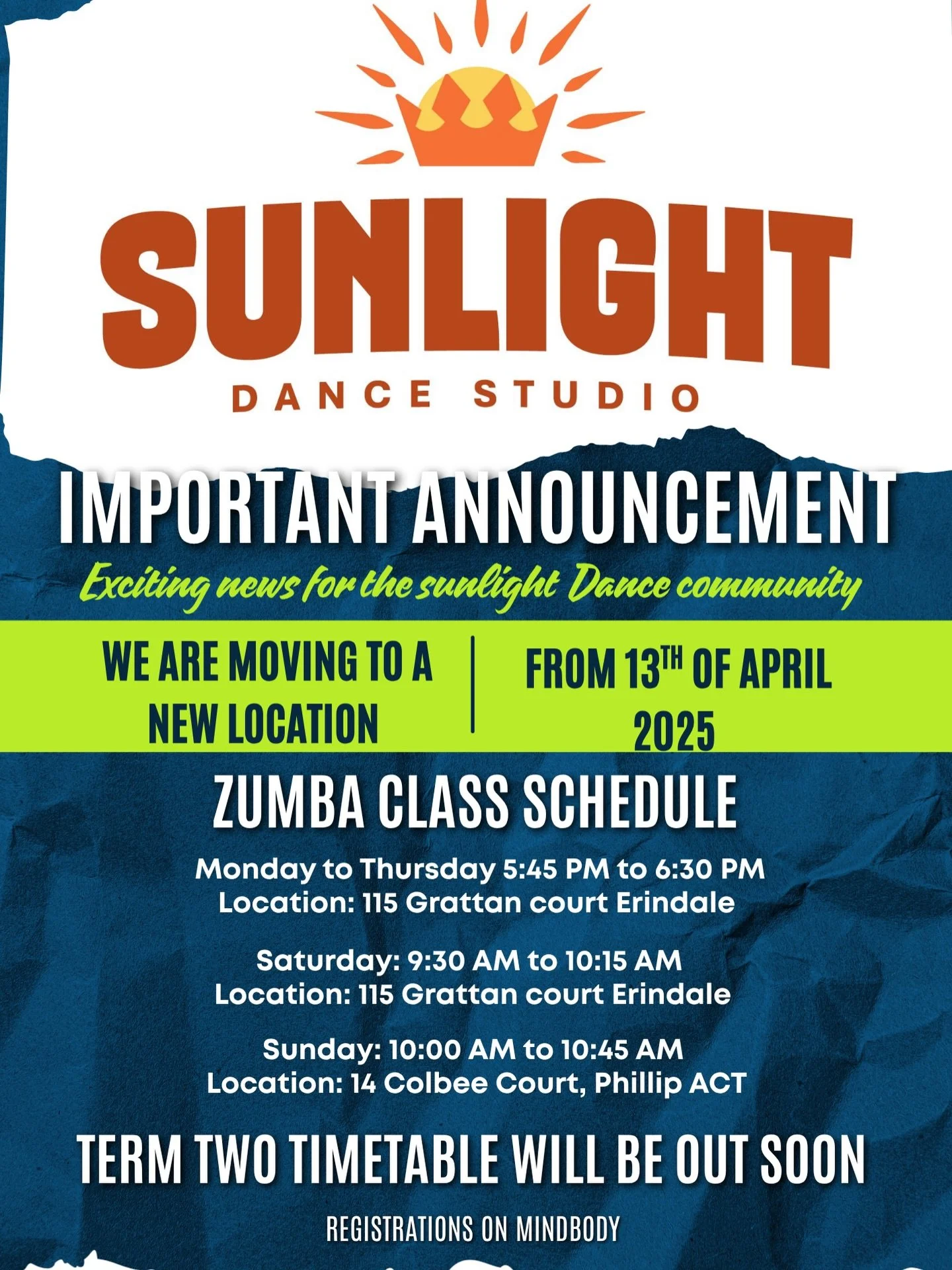 IMPORTANT ANNOUNCEMENT 📣

Sunlight Dance Studio is excited to share that we will be relocating from Phillip to Erindale effective 13 April 2026.

All Fitness and Dance classes will now be held in a beautiful, fully equipped studio operated by @passi