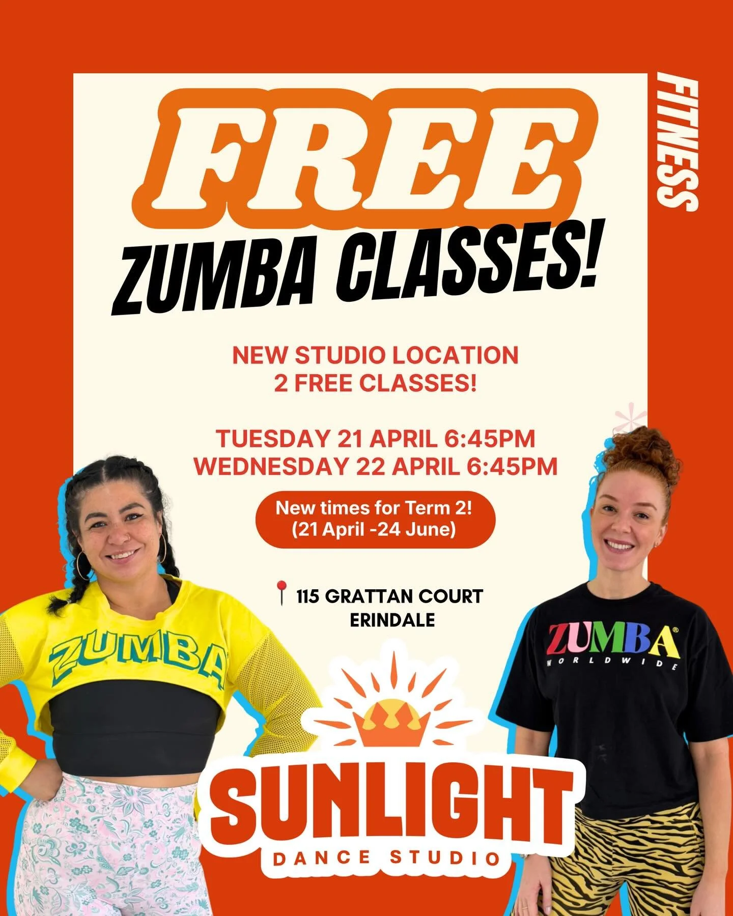 2 FREE ZUMBA CLASSES &ndash; LET&rsquo;S DANCE! 🔥

We&rsquo;re celebrating our NEW studio location with 2 FREE Zumba classes next week &mdash; and you&rsquo;re invited!

📍 New Location: 115 Grattan Court, Erindale

PLUS&hellip; our Tuesday &amp; We