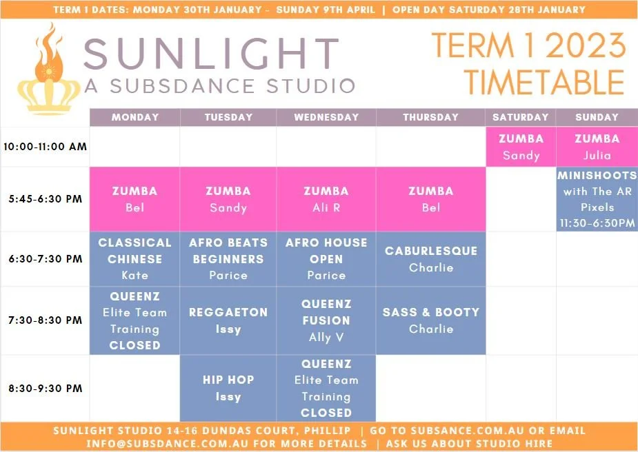 Zumba timetable — Subsdance Dance Studio