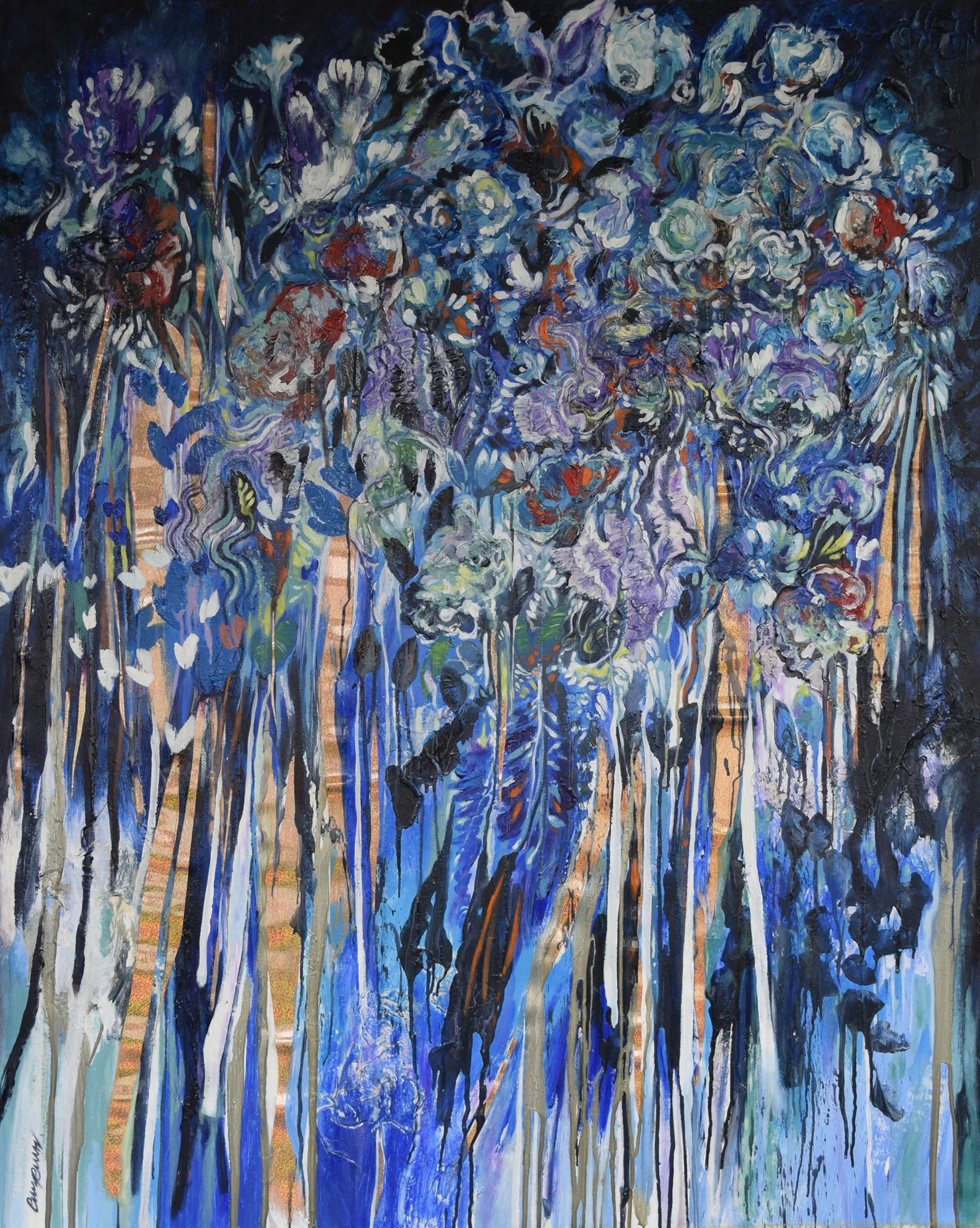  RECONSTRUCTION   48 W x 60 H  Acrylic, collage, resin and polymer on canvas 