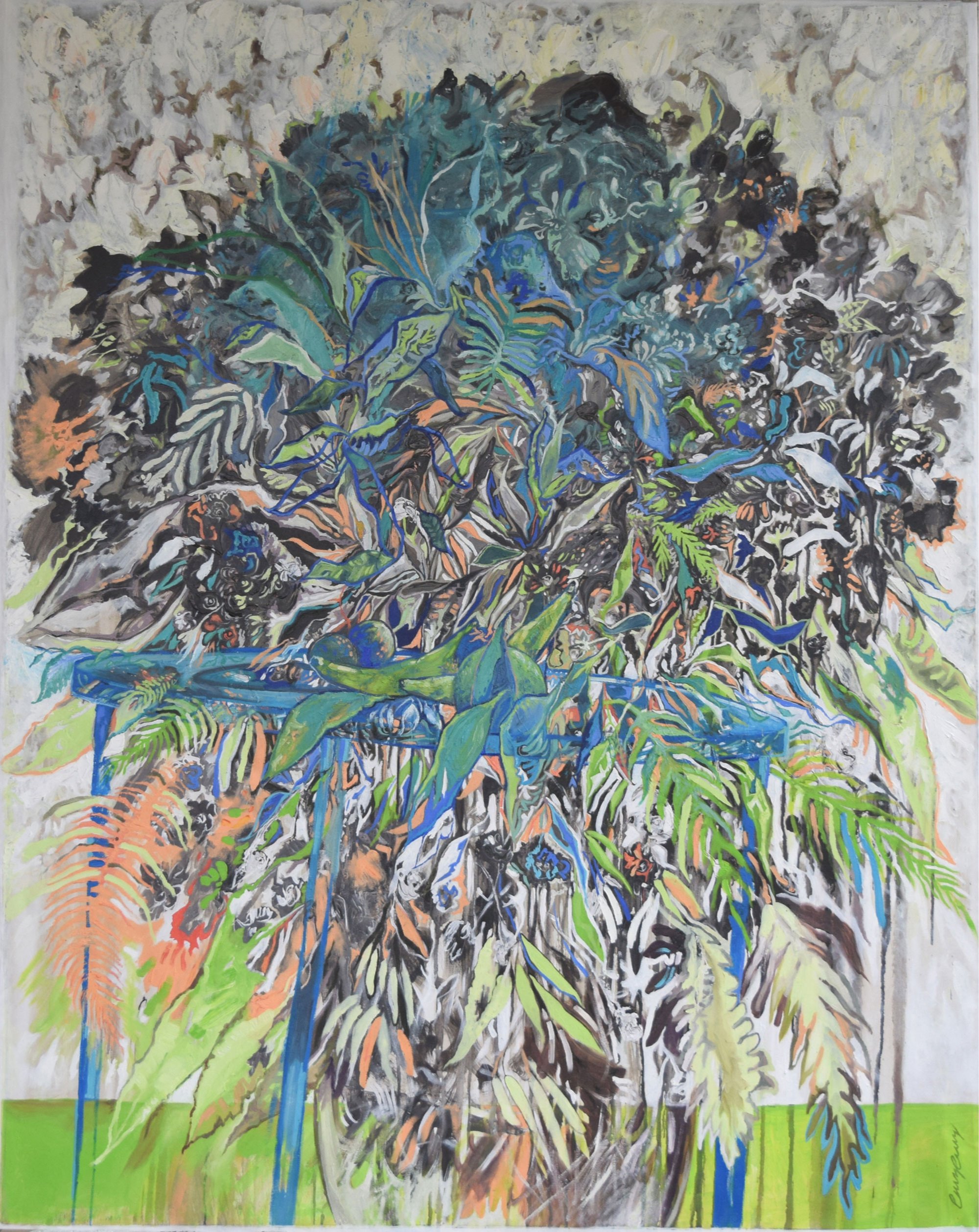   ROUND TABLE   48 W x 60 H  Acrylic and oil on canvas 