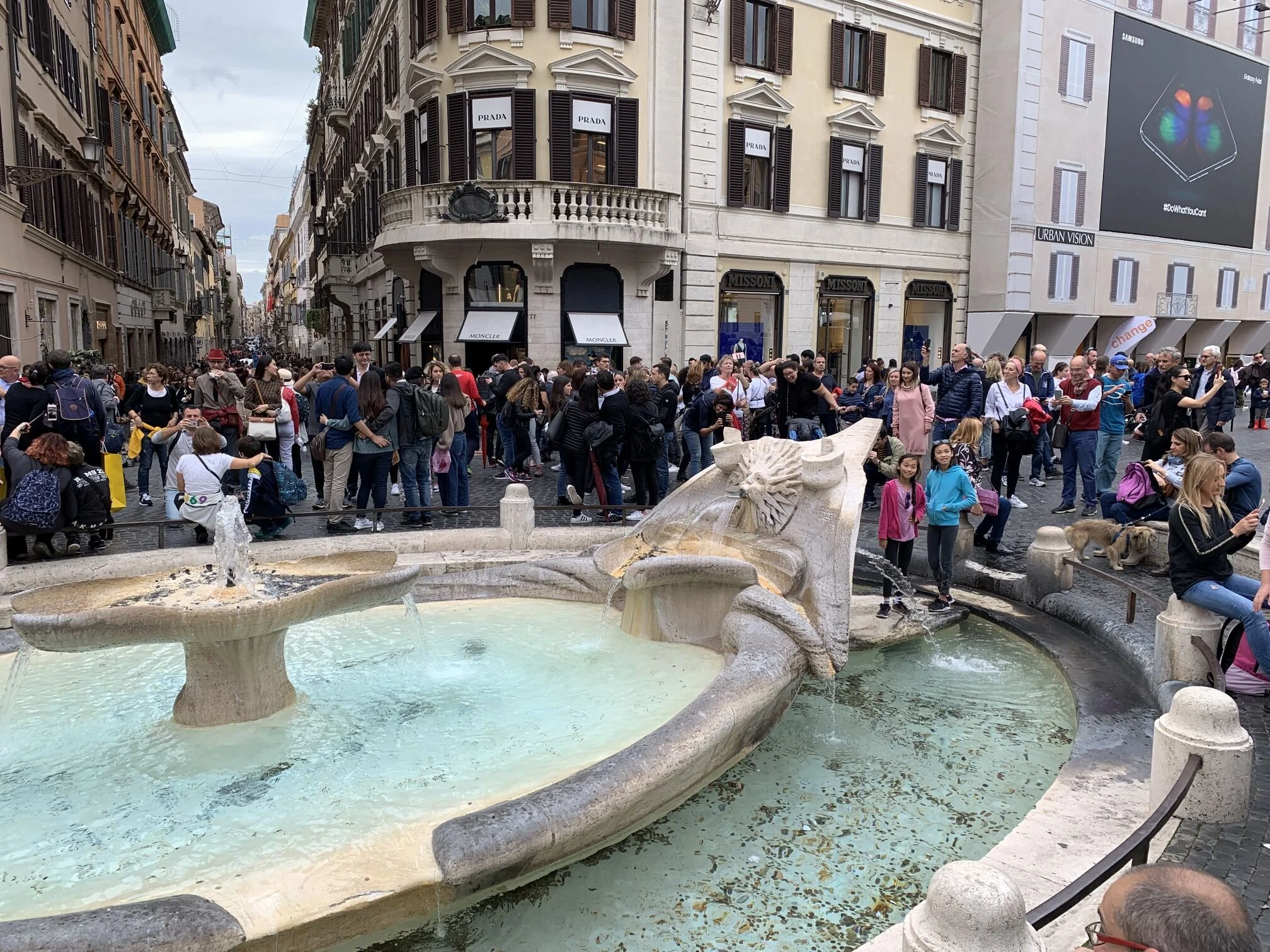 Fountain of the Old Boat, or Fountain of the Ugly Boat, depending on the translation.