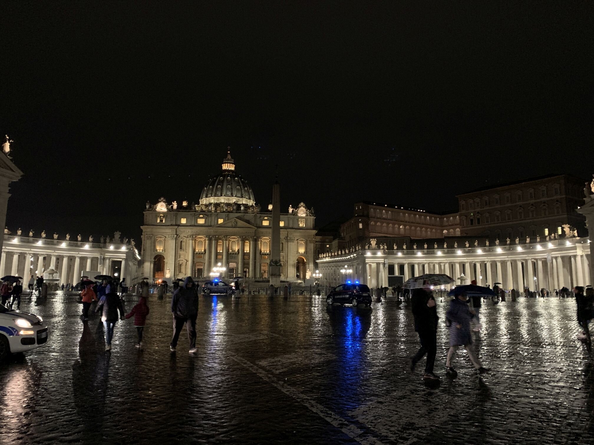 We walked back to our apartment in the rain through St Peter's Square.