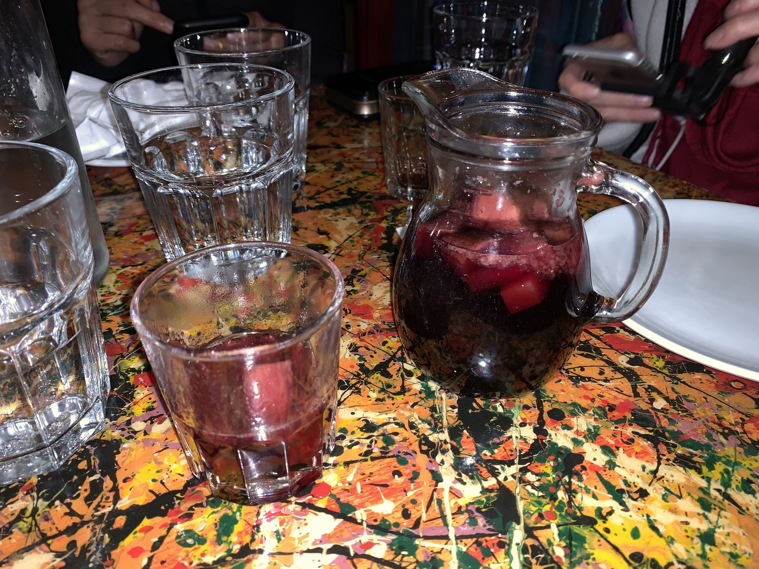 Oinomelo, a hot drink consisting of honey and fruit in hot wine. It was interesting and sweet. Probably won’t order it again.