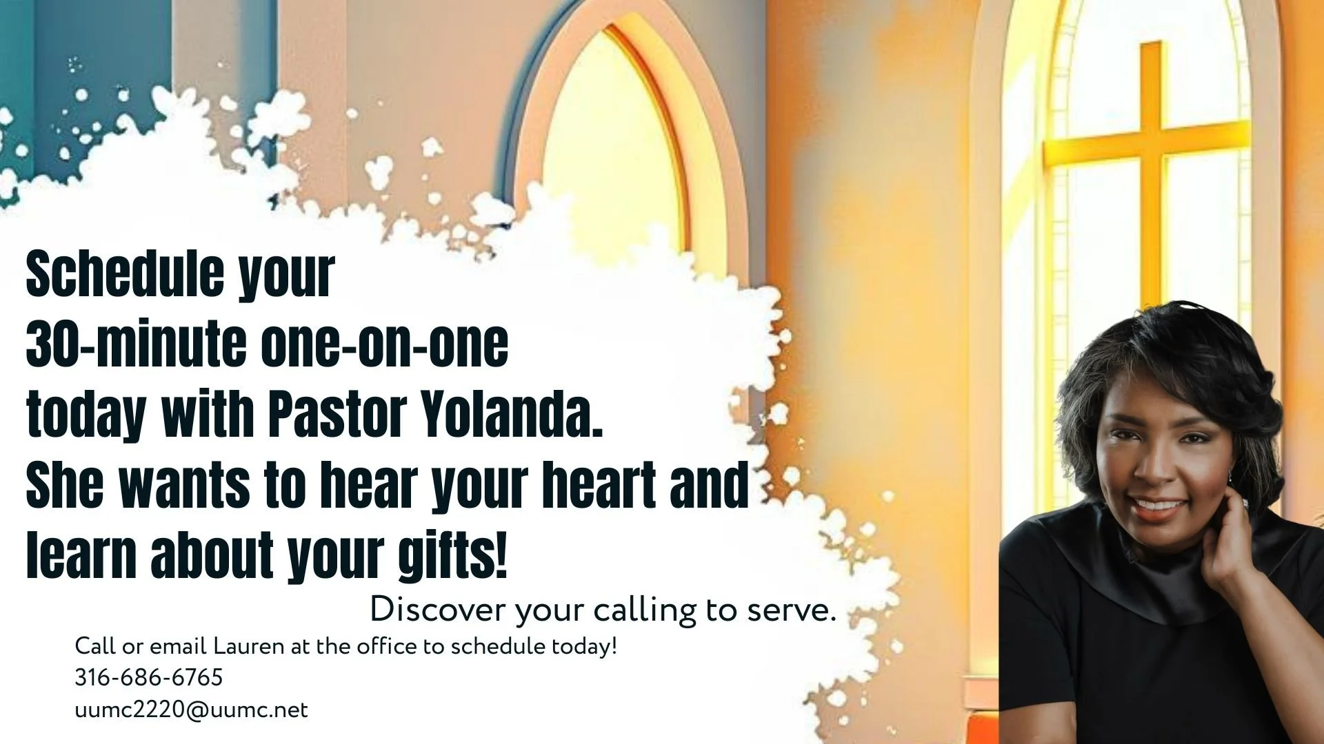 Facebook Post - Schedule your 30-minute one-on-one today with Pastor Yolanda. She wants to hear your heart! (Presentation).jpg