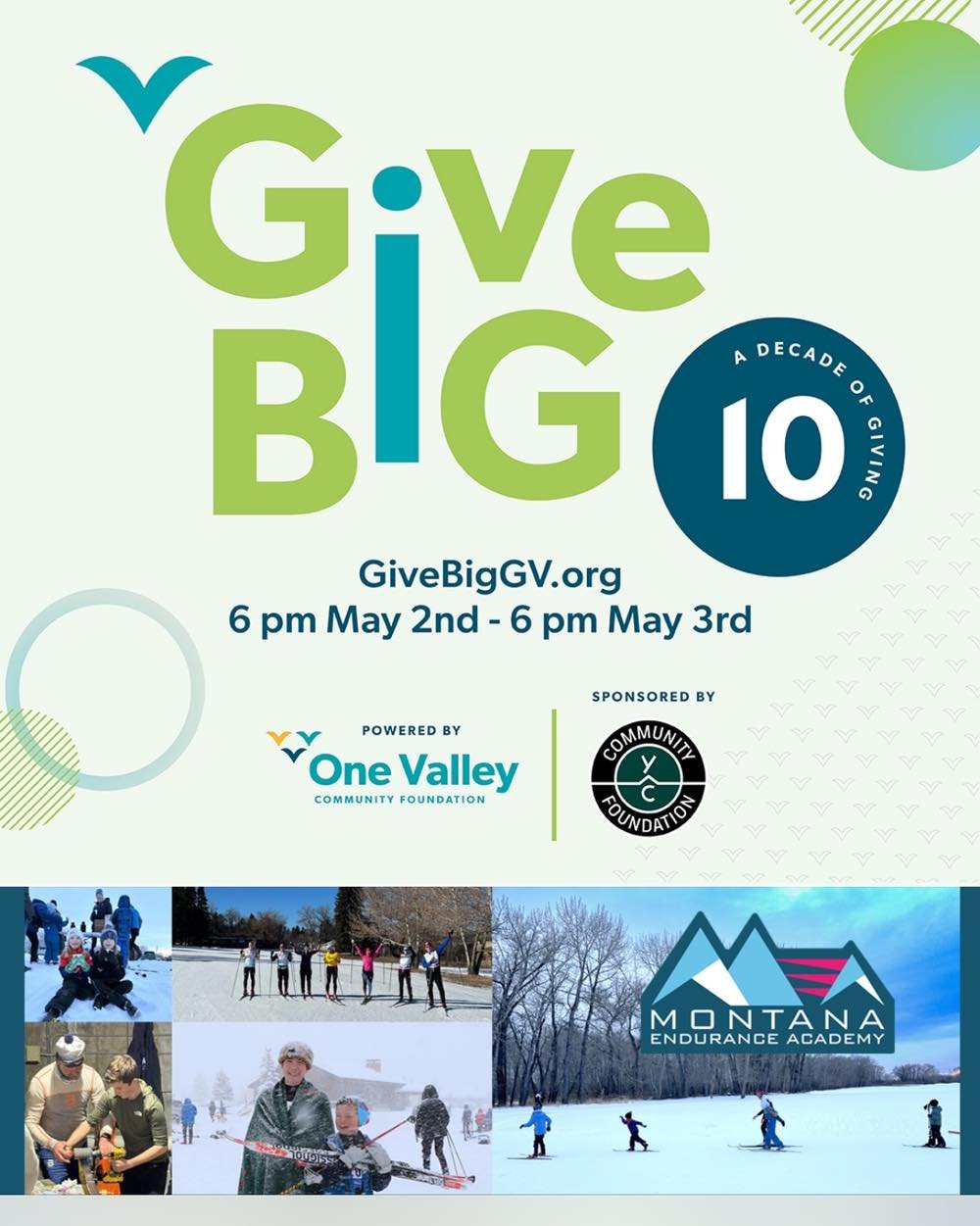 Give Big Gallatin Valley fundraising event starts May 2nd at 6 pm and ends May 3rd at 6 PM!
Please help us reach our goals!

This is the 10th year of Giving Big in the Gallatin Valley!  Join with us and 260 other non-profit organizations to make this