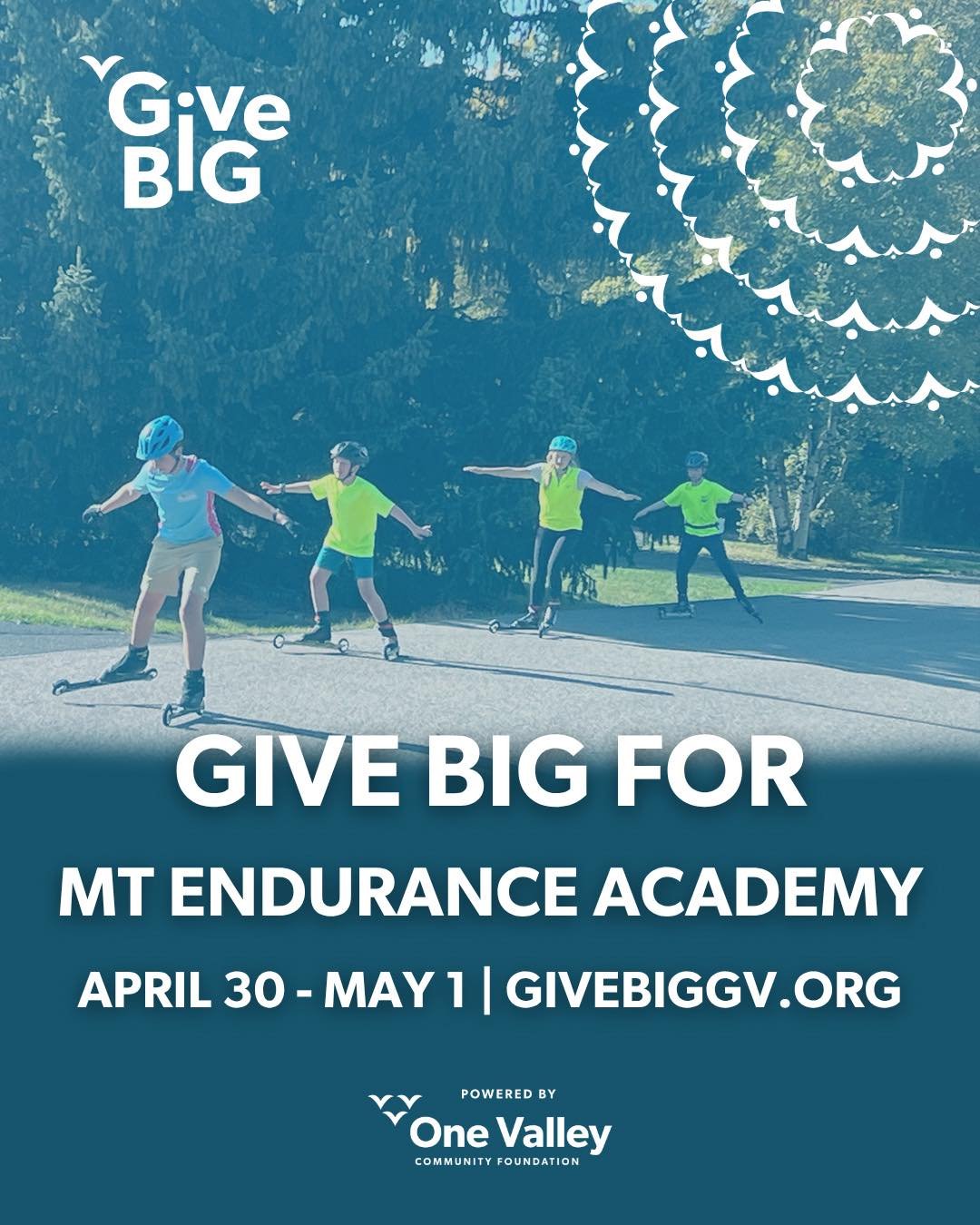On April 30 at 6 pm visit https://www.givebiggv.org/ and donate to your favorite #nonprofit. 

This year Give Big is 100% fee-free.
For 24 hours, every dollar you give goes directly to local nonprofits, with no fees. 

#mtenduranceacademy #givebiggv2