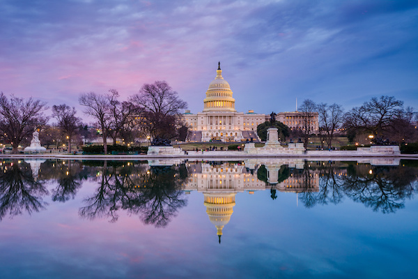 The United States Capitol at sunset in Washington, D.C