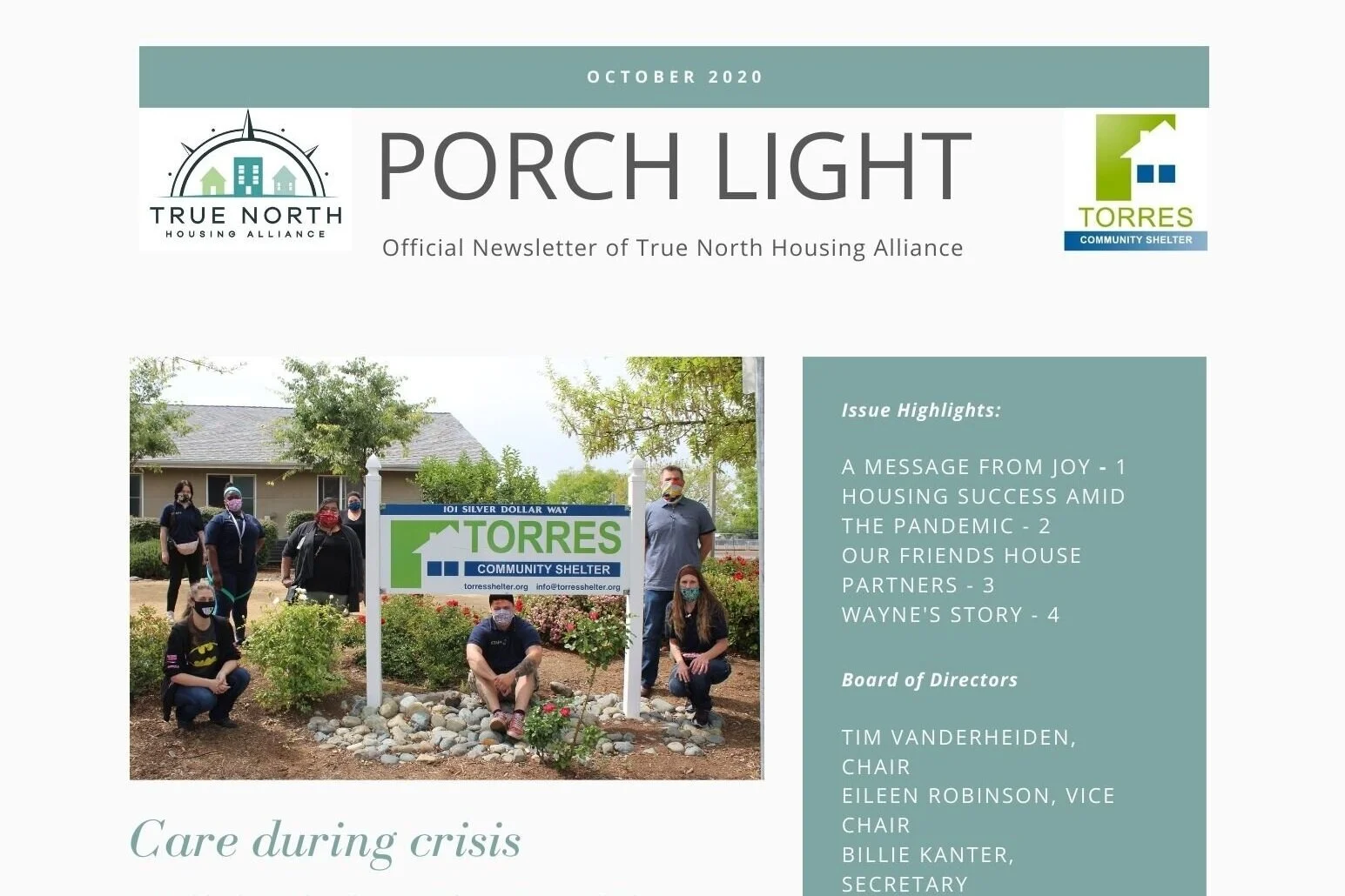 Care During Crisis: Our October 2020 Newsletter