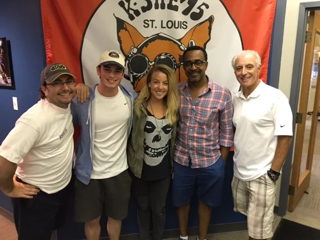  Nick Mineo with the KSHE Morning Rock Show hosts, Carl “Carl the Intern” Middleman, Lauren “Lern” Elwell, and John “U-Man” Ulett with former  Saturday Night Live  actor Tim Meadows. 