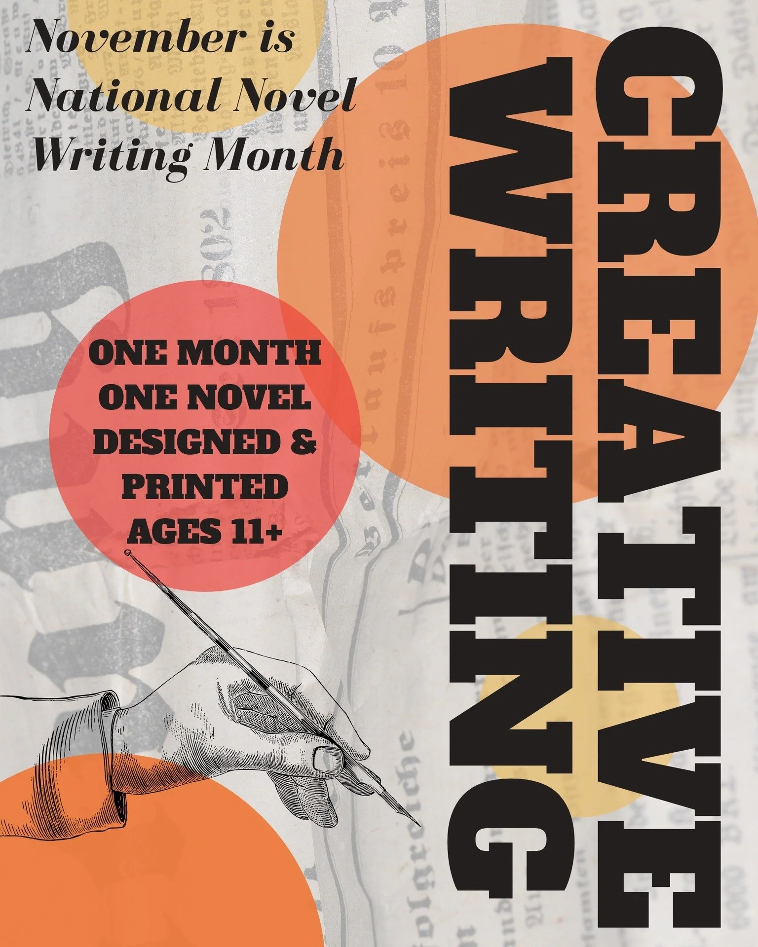 For ages 11+, a chance to write and publish your first novel. No, really.
.
Beginning October 20th, VCFA alum and publications editor Grace Safford will bekicking of NaNoWriMo for a whole new generation of future writers! Through writing exercises an