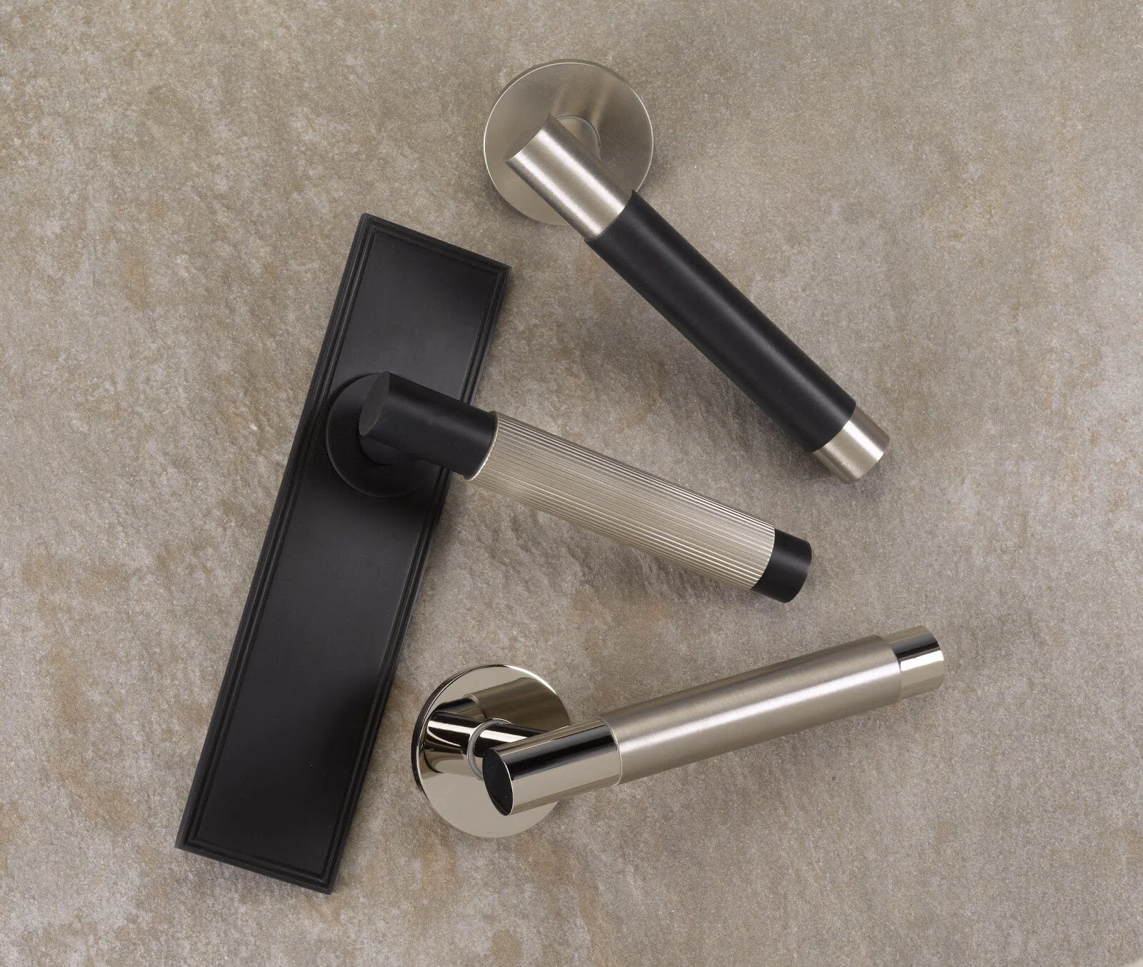 Samuel Heath Landmark, Bauhaus and Reeded door handles shown above.