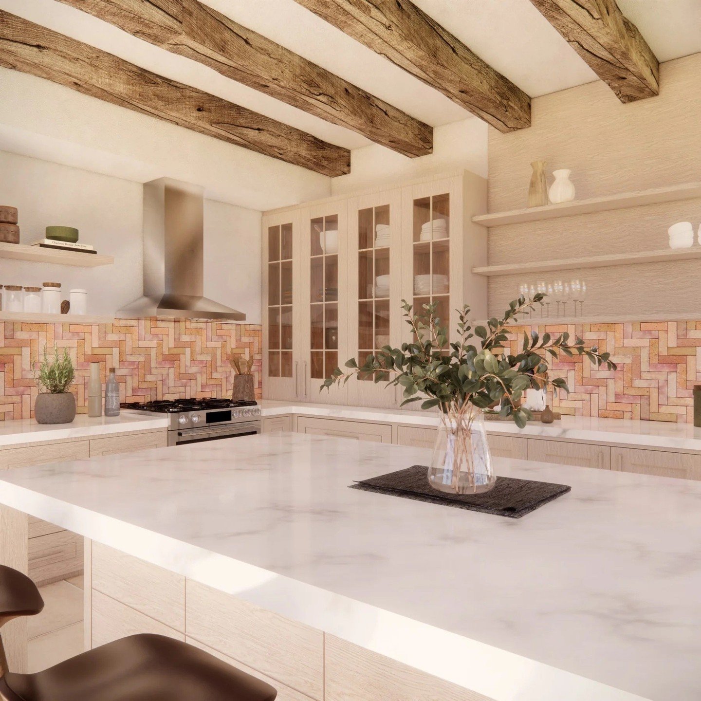 Add a touch of organic luxury to your kitchen with a Terracotta backsplash. A great way to achieve a coveted, rustic yet modern feel.⁠
⁠
Each tile is handcrafted clay that adds charm to any space.⁠
⁠
Available in three color variations - White Clay, 
