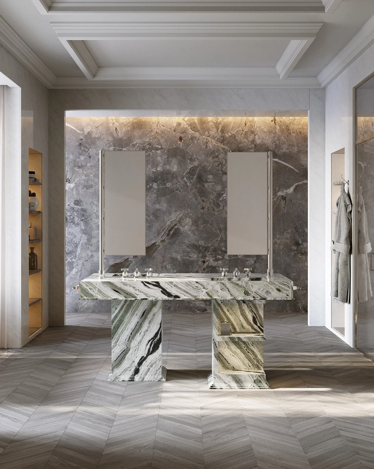 A table vanity that&rsquo;s created to be the centrepiece of any master bathroom.⁠
⁠
No slab is the same. The variations are intentional, which makes each vanity unique.⁠
⁠
Book your showroom visit today to discover more colours, link in bio.⁠
⁠
⁠
&b