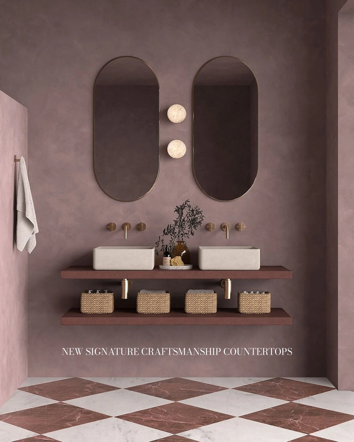 Introducing new Signature Craftsmanship Countertops. ⁠
⁠
A custom feel with a timeless finish, thoughtfully designed to add depth and character to any bathroom.⁠
⁠
Available in 25+ colours and a range of standard sizes, complete with complimentary sh