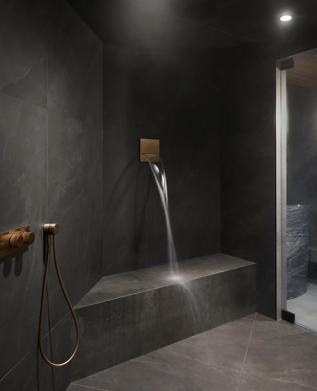 Designed to wrap you in steam and the scent of eucalyptus. ⁠
⁠
This home spa is a true sanctuary. Crafted for stillness, resortation, and the quiet luxury of slowing down after a long day.⁠
⁠
Design: @bluedesignstudio.ca⁠
⁠
&bull;⁠
⁠
#interiordesign 