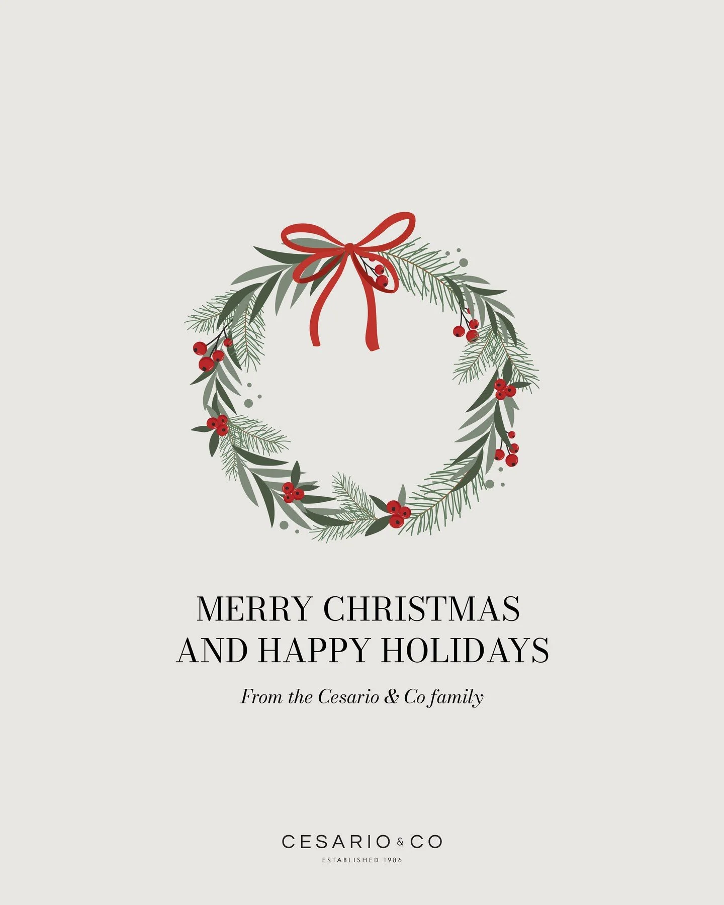 From our family to yours, wishing you a season filled with warmth, laughter, and cherished moments.⁠
⁠
Happy Holidays. 🎄⁠
&mdash; Cesario &amp; Co.