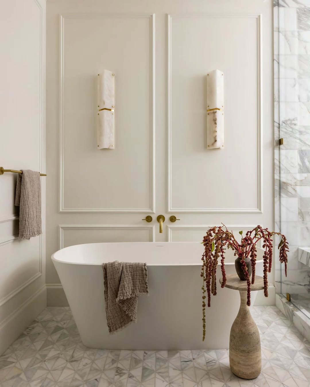 A touch of timeless charm. ✨⁠
⁠
Walnut, marble, and aged brass layer the space with depth and contrast, creating a grounded, classically inspired feel.⁠
⁠
Looking for the right faucet for your next project?⁠
Book a showroom appointment to discover ou