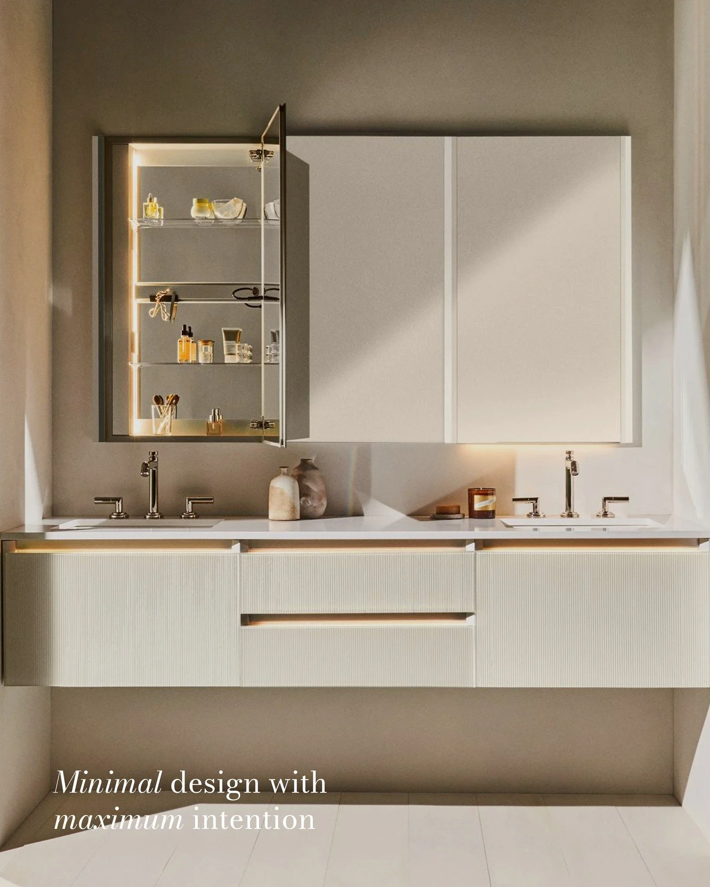 With adaptable sizing, soft integrating lighting and configurations designed to suit different spaces, routines, and styles. ⁠
⁠
We&rsquo;re here to help you source the perfect pieces for your project. Click the link in bio to book your showroom appo