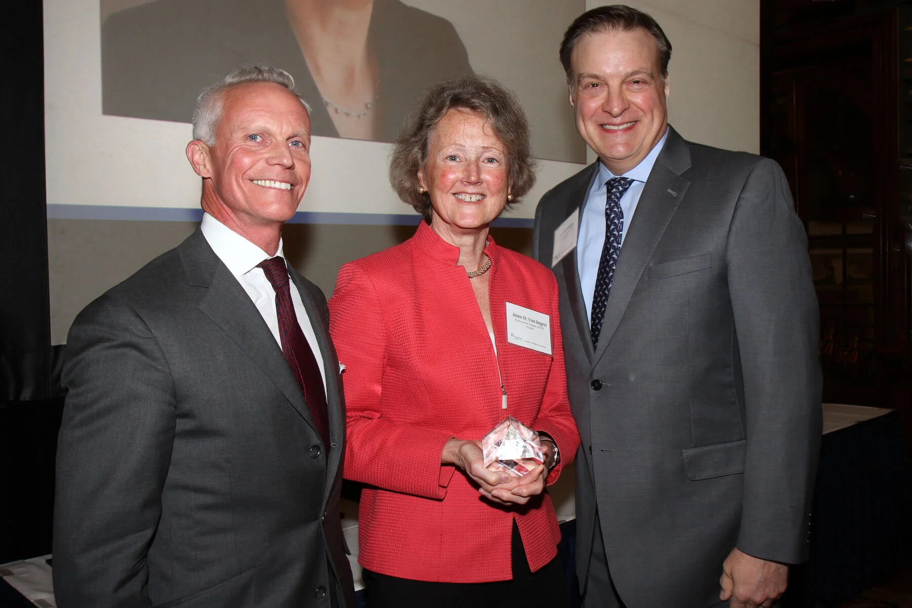 Outgoing Board Chair Anne Van Ingen (center) with current Board Chair Paul Provost and Jay DiLorenzo